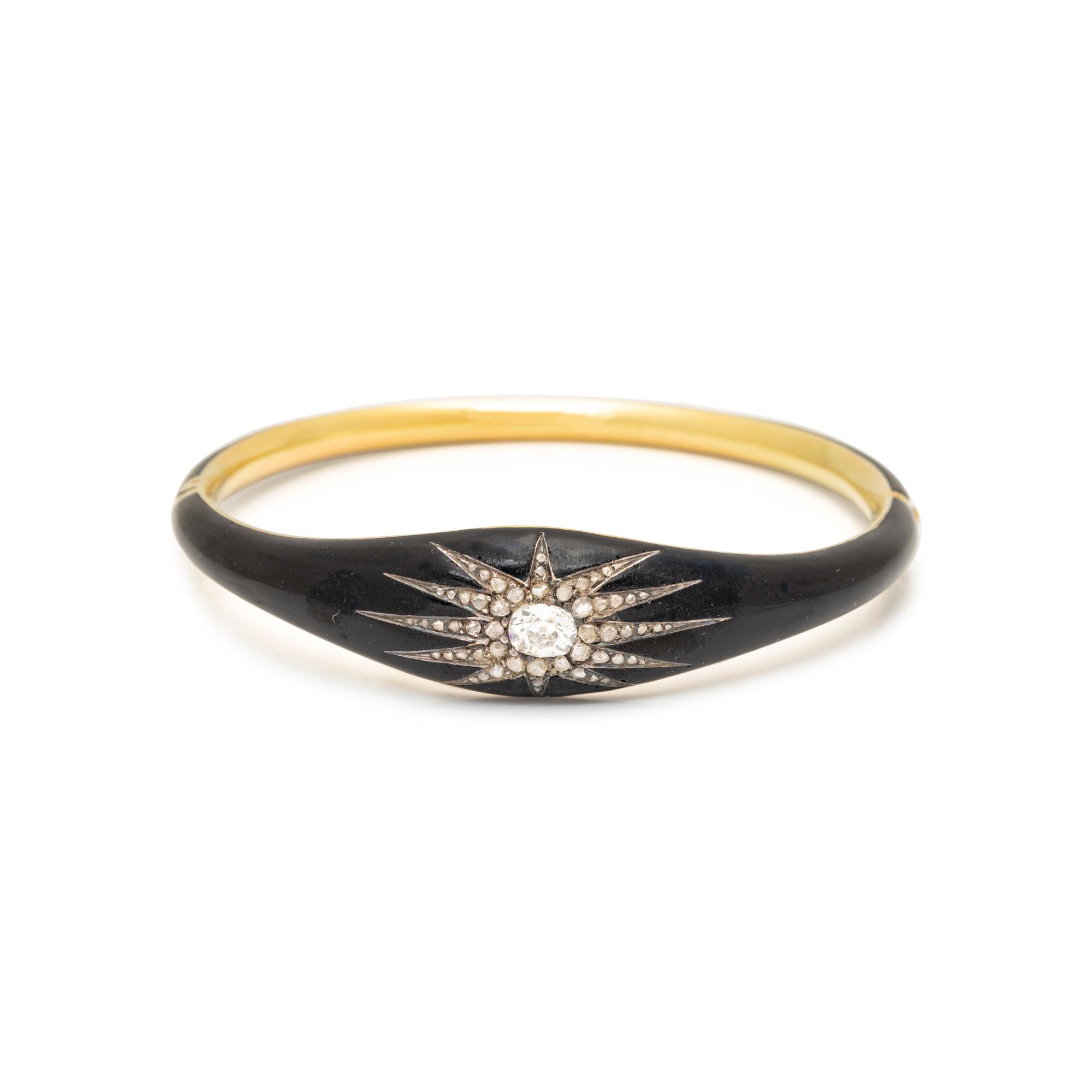 ANTIQUE, DIAMOND AND BLACK ENAMEL BRACELET