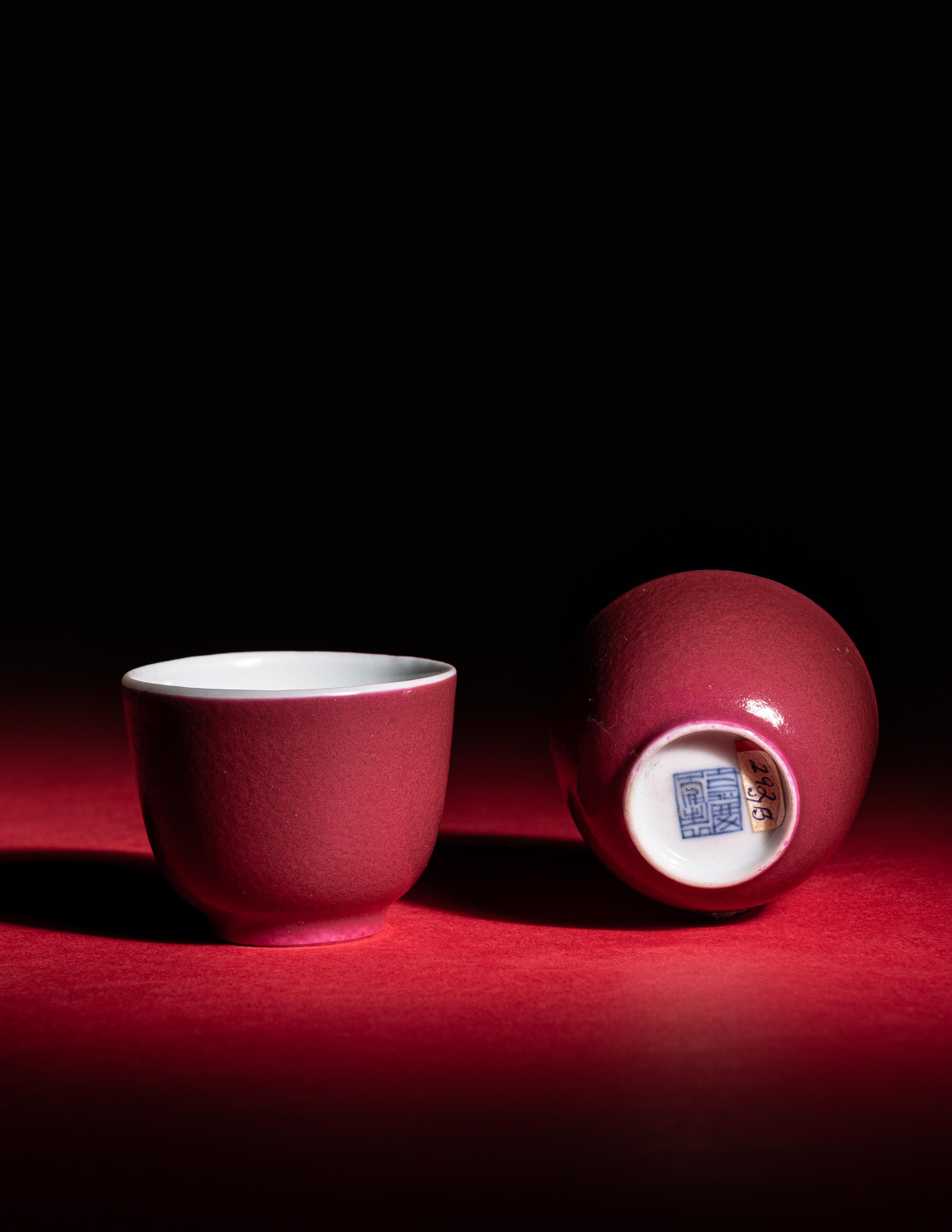 A Pair of Pink Glazed Porcelain Cups