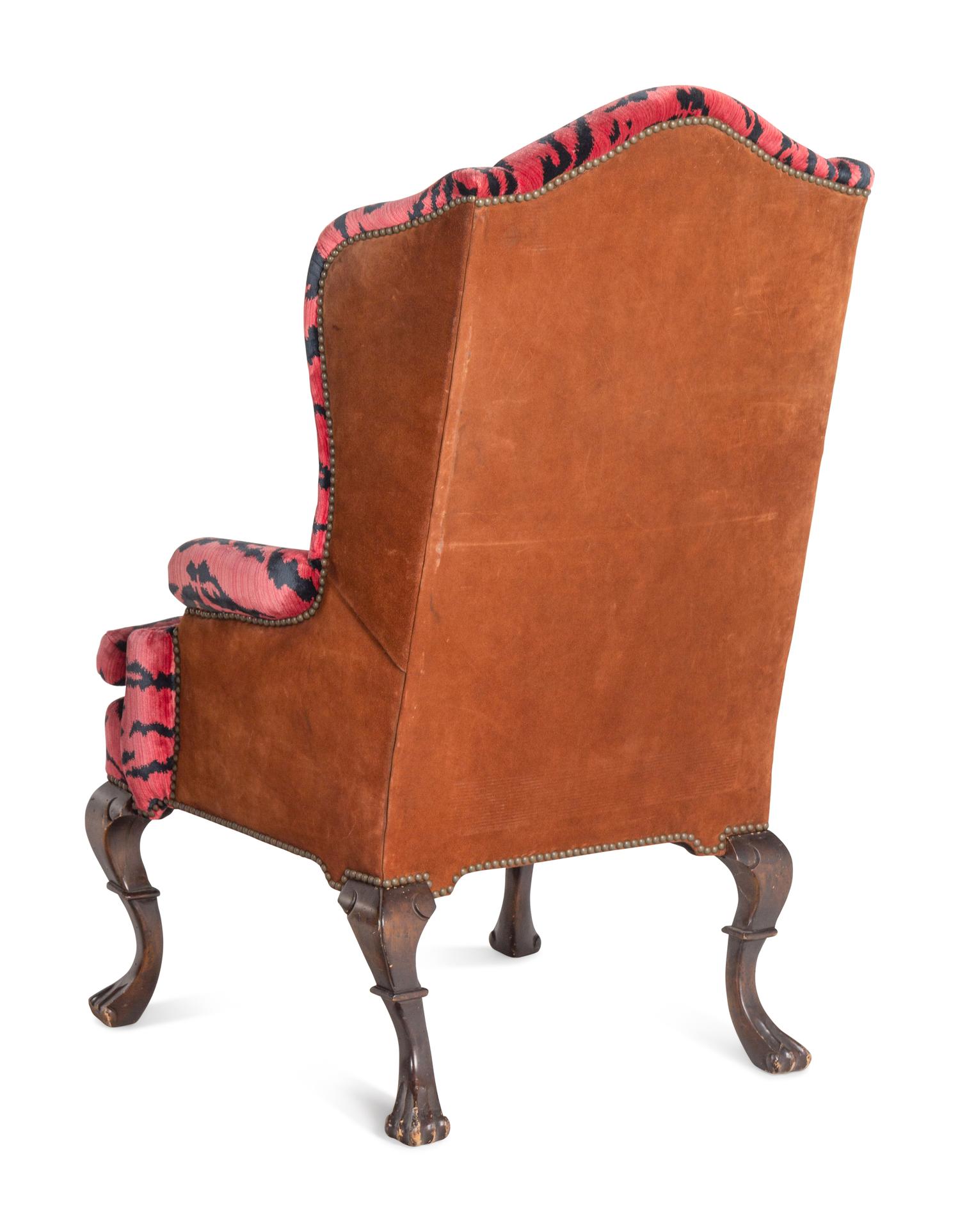 A Pair of Wingback Armchairs with Scalamandré Le Tigre Velvet Upholstery
