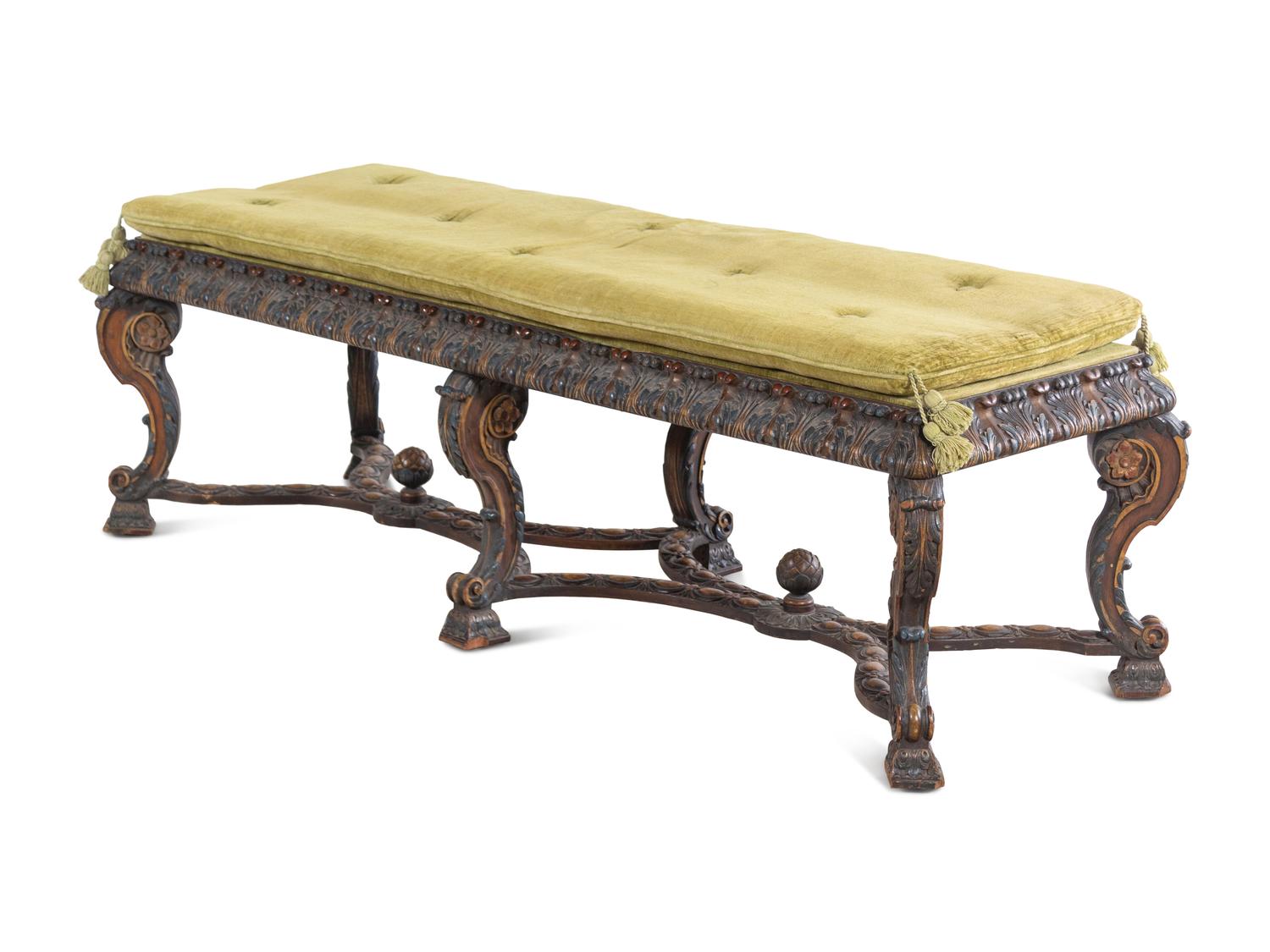 A Louis XIV Style Painted Bench