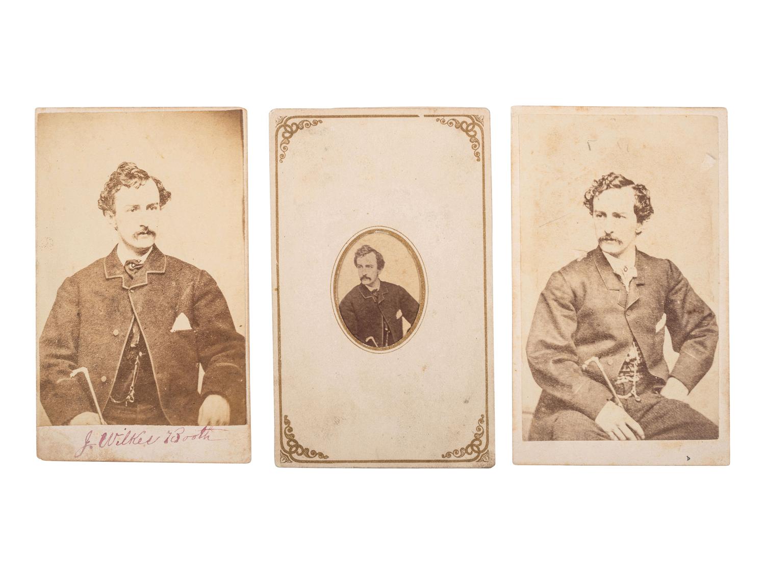 [LINCOLN, Abraham (1809-1865)]. A group of 3 CDVs of John Wilkes Booth, comprising: