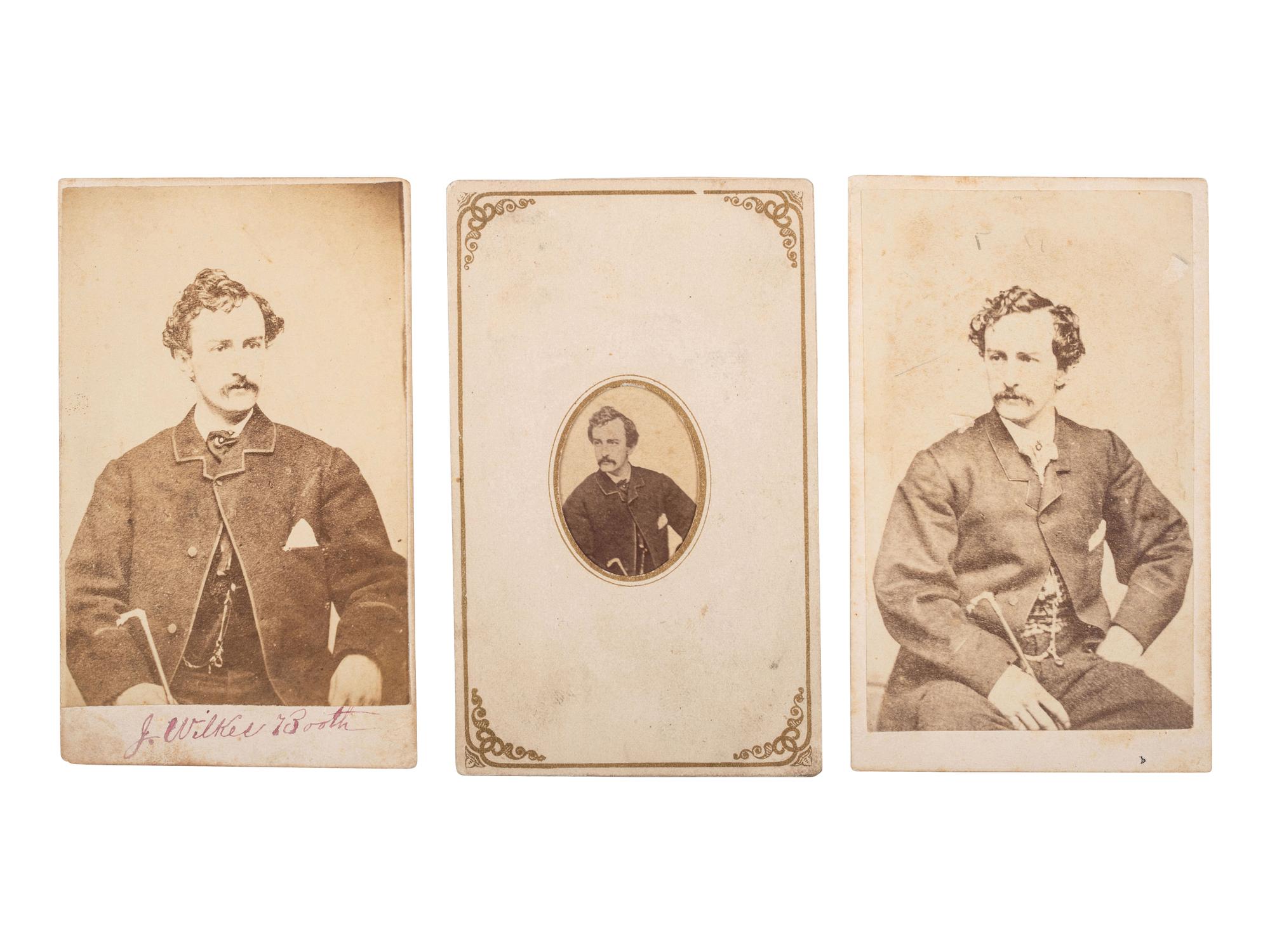 [LINCOLN, Abraham (1809-1865)]. A group of 3 CDVs of John Wilkes Booth, comprising: