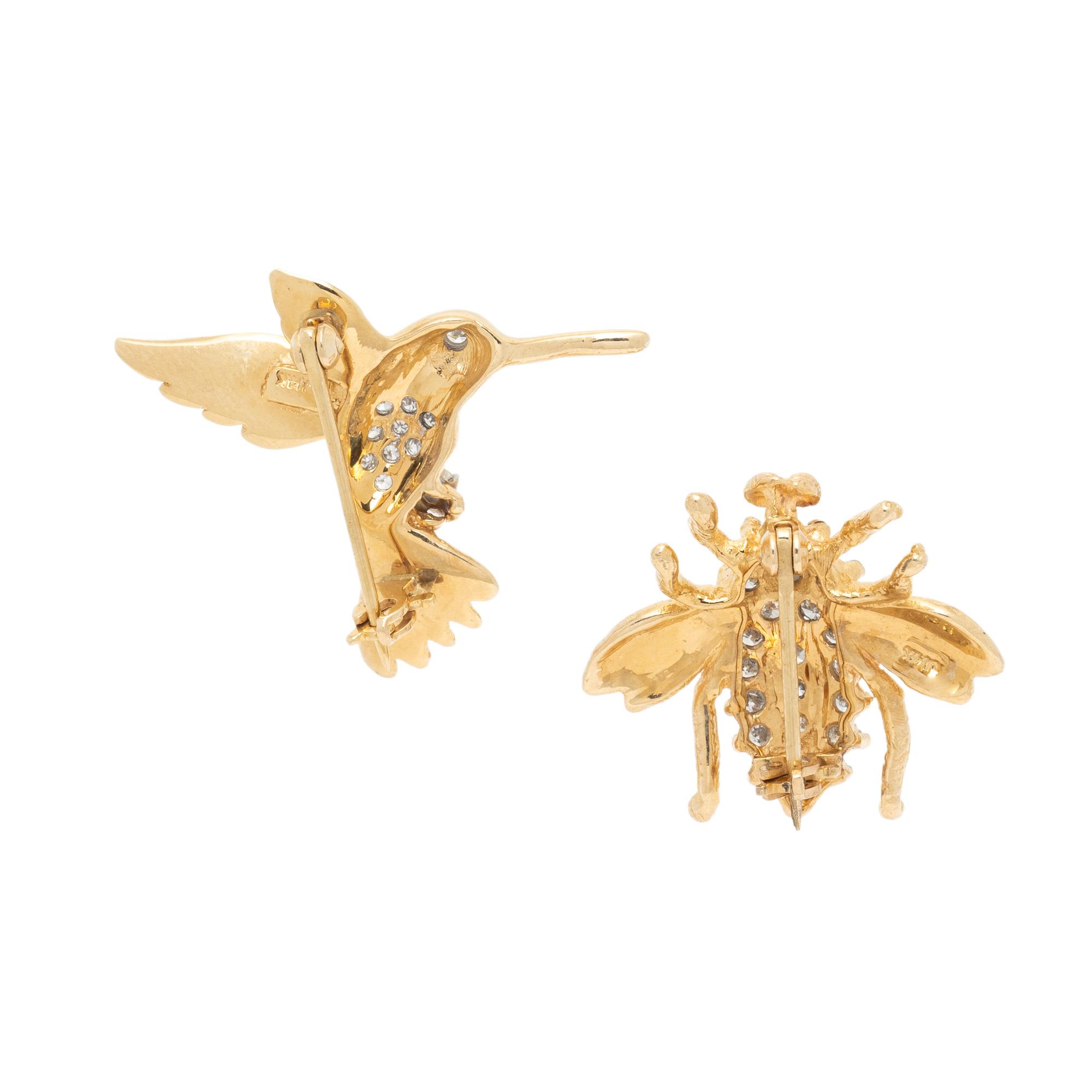 COLLECTION OF YELLOW GOLD AND DIAMOND ANIMAL PINS