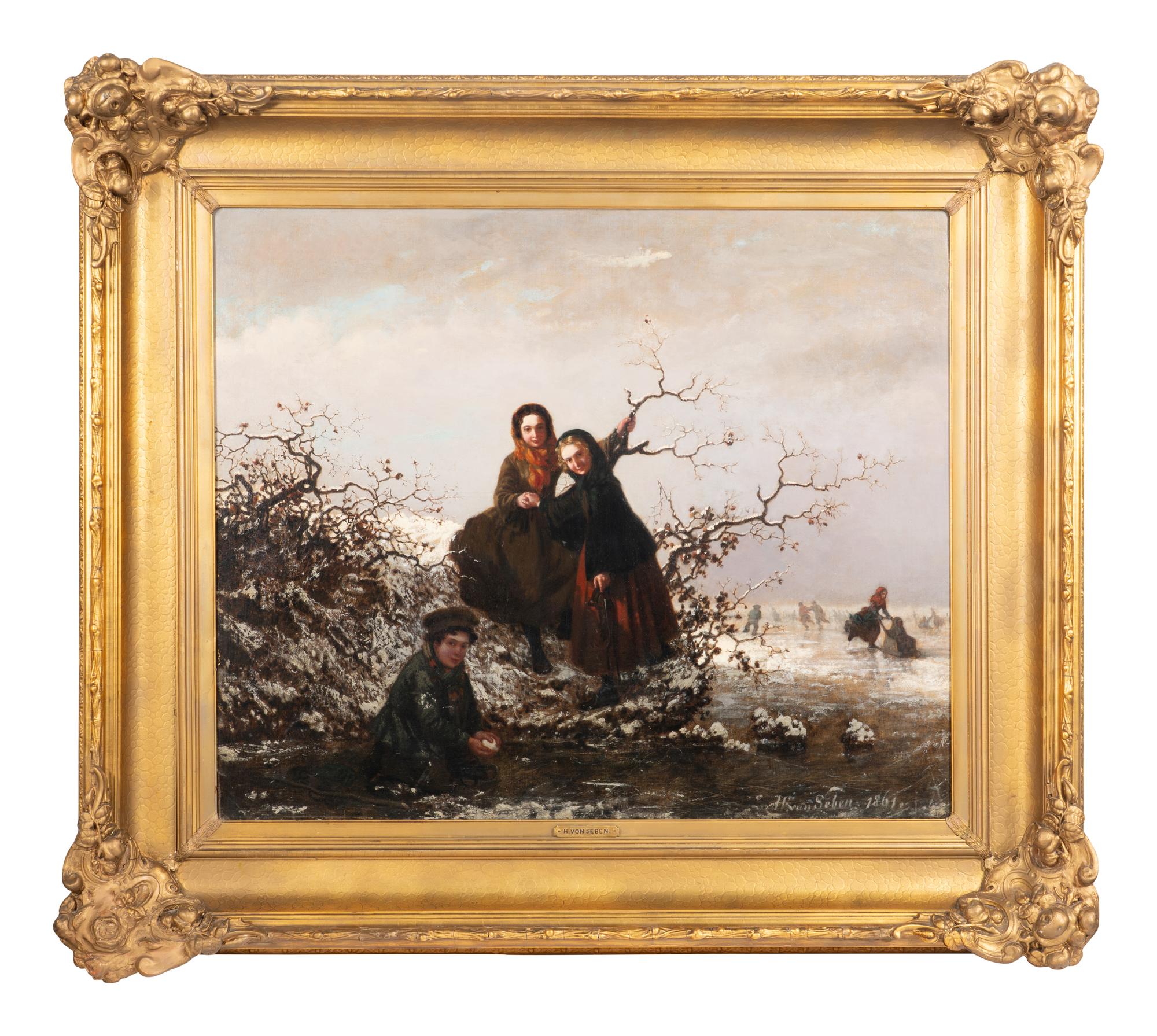 Three Children Playing in the Snow