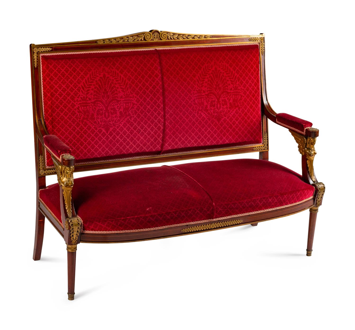 An Empire Style Gilt-Bronze-Mounted Mahogany Settee — LATE 19TH CENTURY