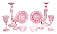 A Collection of Cranberry Cut-to-Clear Glass Height of tallest 14 1/4 inches. — 20TH CENTURY