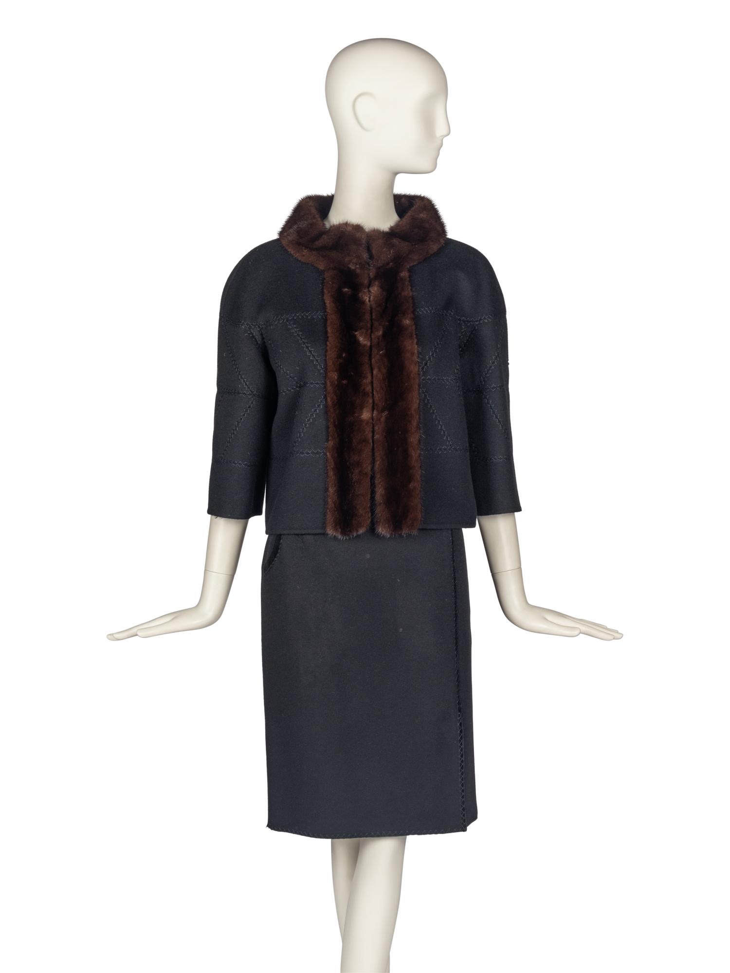 J. Mendel Mink-Trimmed Wool Skirt Suit