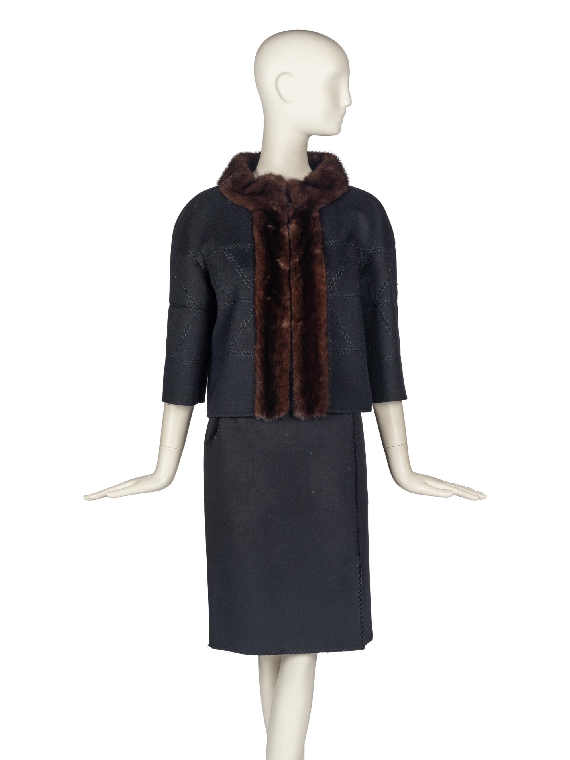 J. Mendel Mink-Trimmed Wool Skirt Suit