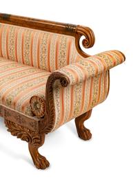 A American Classical Style Brass-Inlaid Mahogany Upholstered Settee — 19TH CENTURY