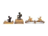 Two French Gilt and Patinated Bronze Inkstands