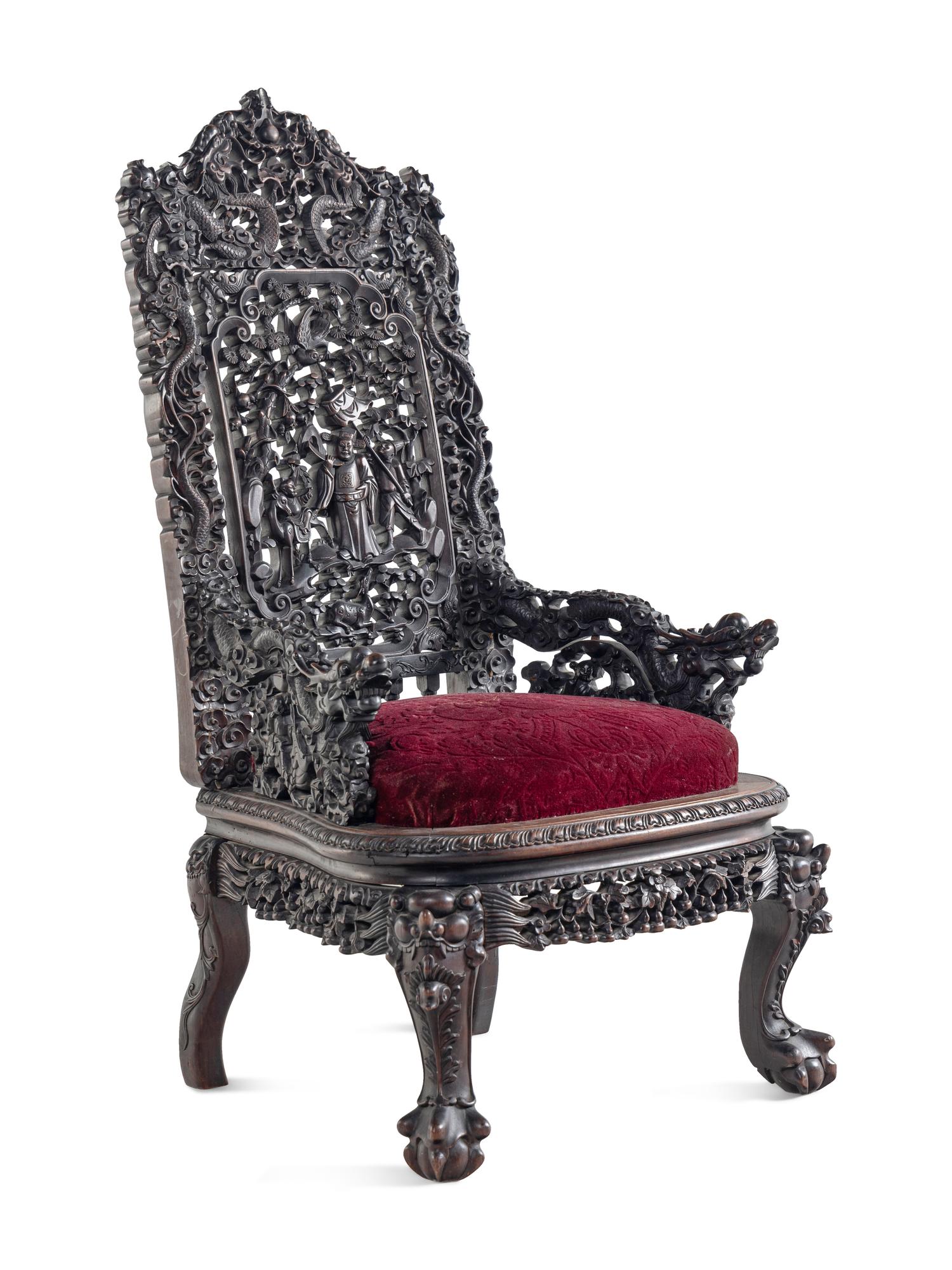 A Chinese Export Carved Rosewood Side Chair