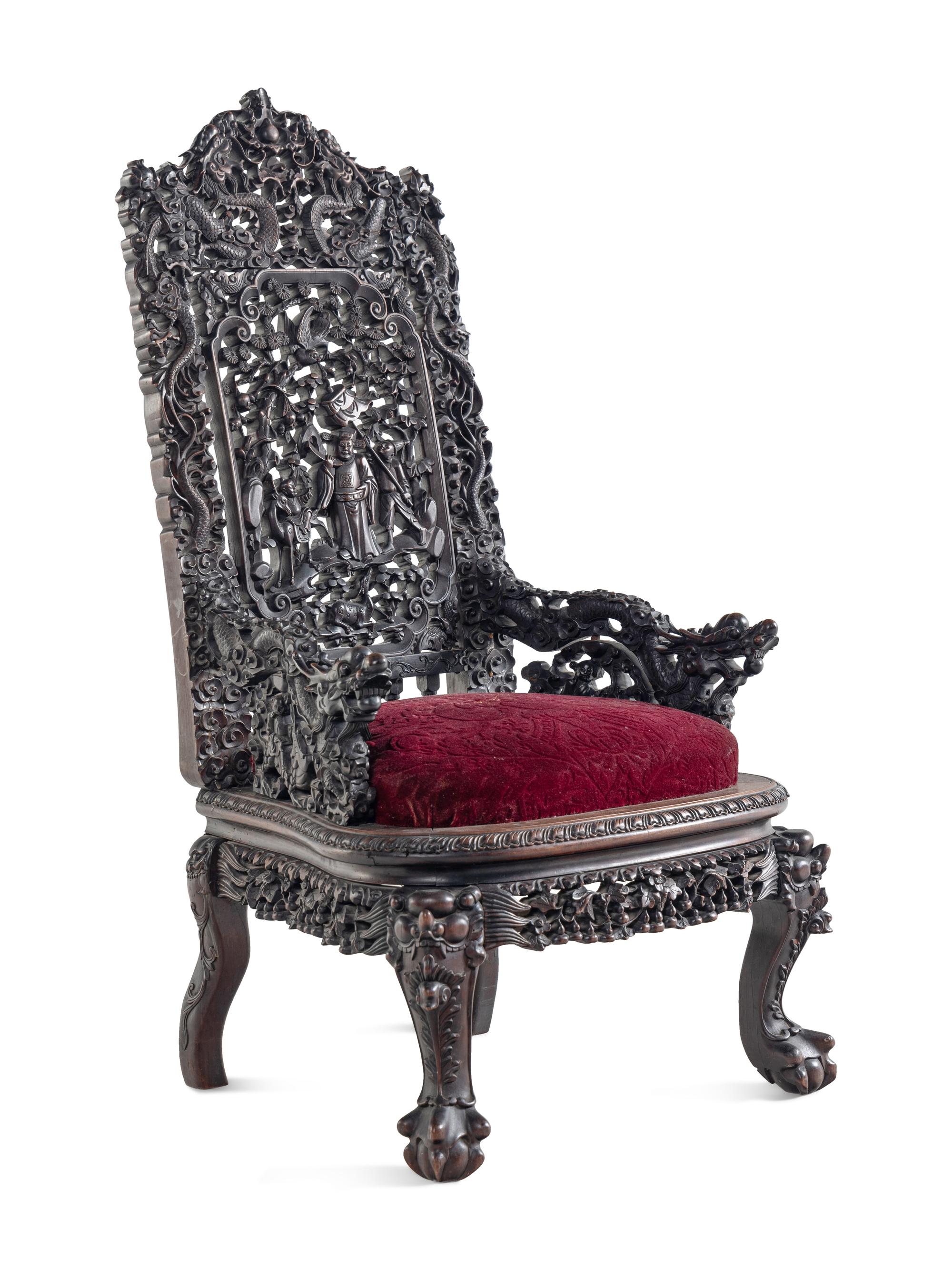 A Chinese Export Carved Rosewood Side Chair