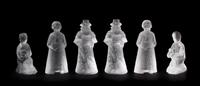 Two Lalique Molded and Frosted Glass Sets, Height of tallest 5 1/8 inches.