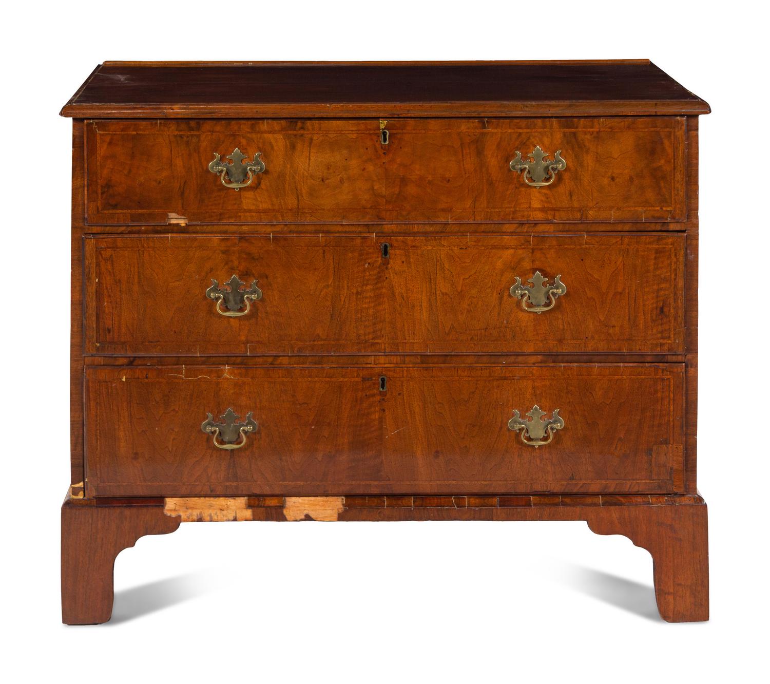 A George II Burl Walnut Chest of Drawers
