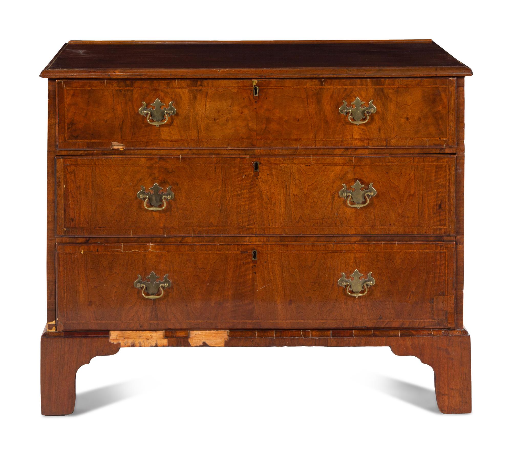 A George II Burl Walnut Chest of Drawers