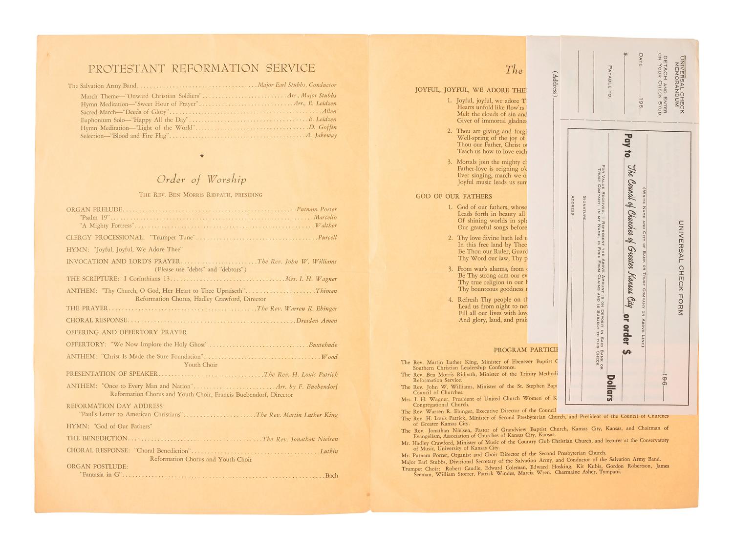 [KING, Martin Luther, Jr. (1929-1968)]. A group of 4 programs from events featuring or honoring Dr. Martin Luther King, Jr. 1956-1965.