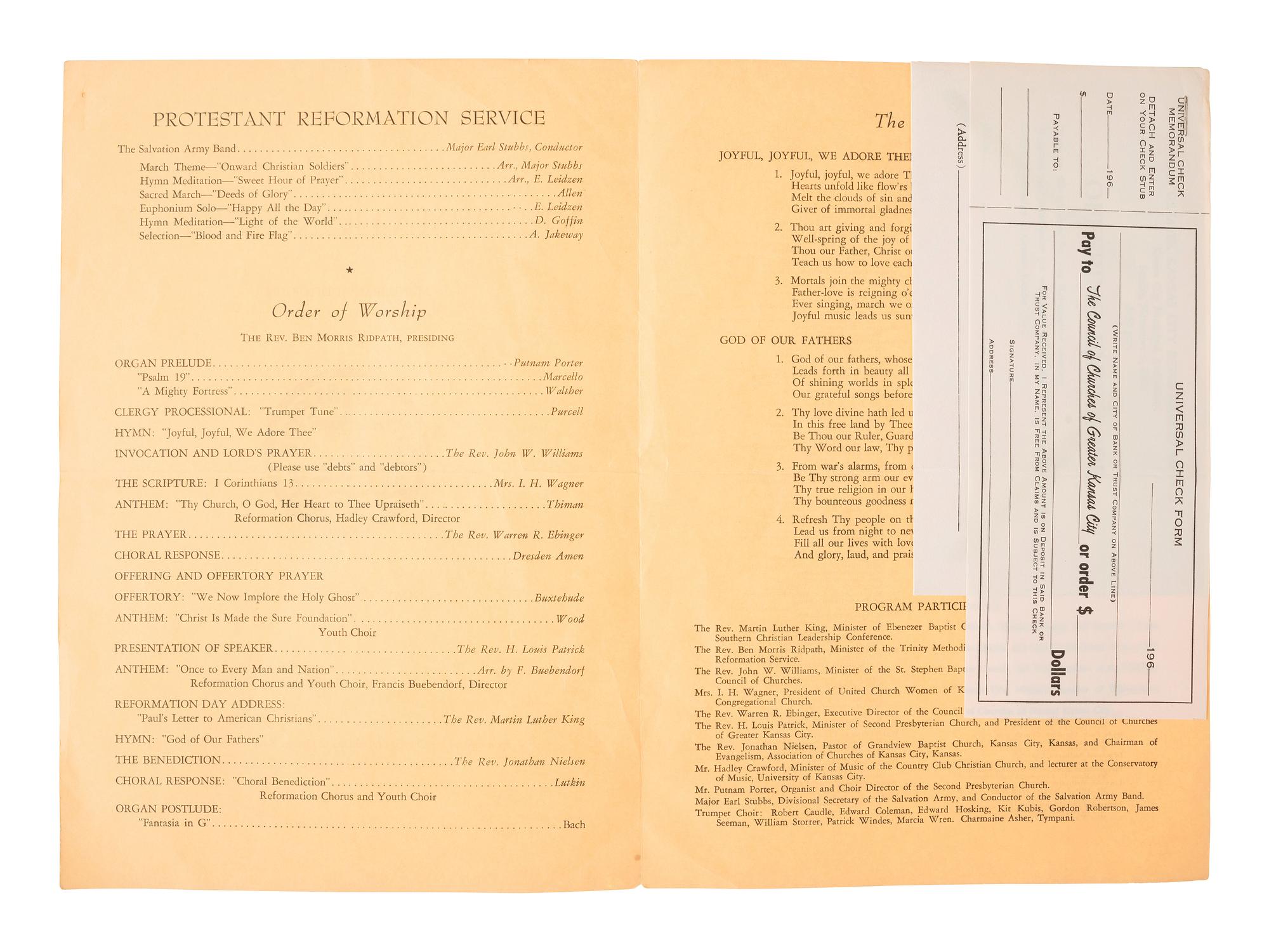 [KING, Martin Luther, Jr. (1929-1968)]. A group of 4 programs from events featuring or honoring Dr. Martin Luther King, Jr. 1956-1965.