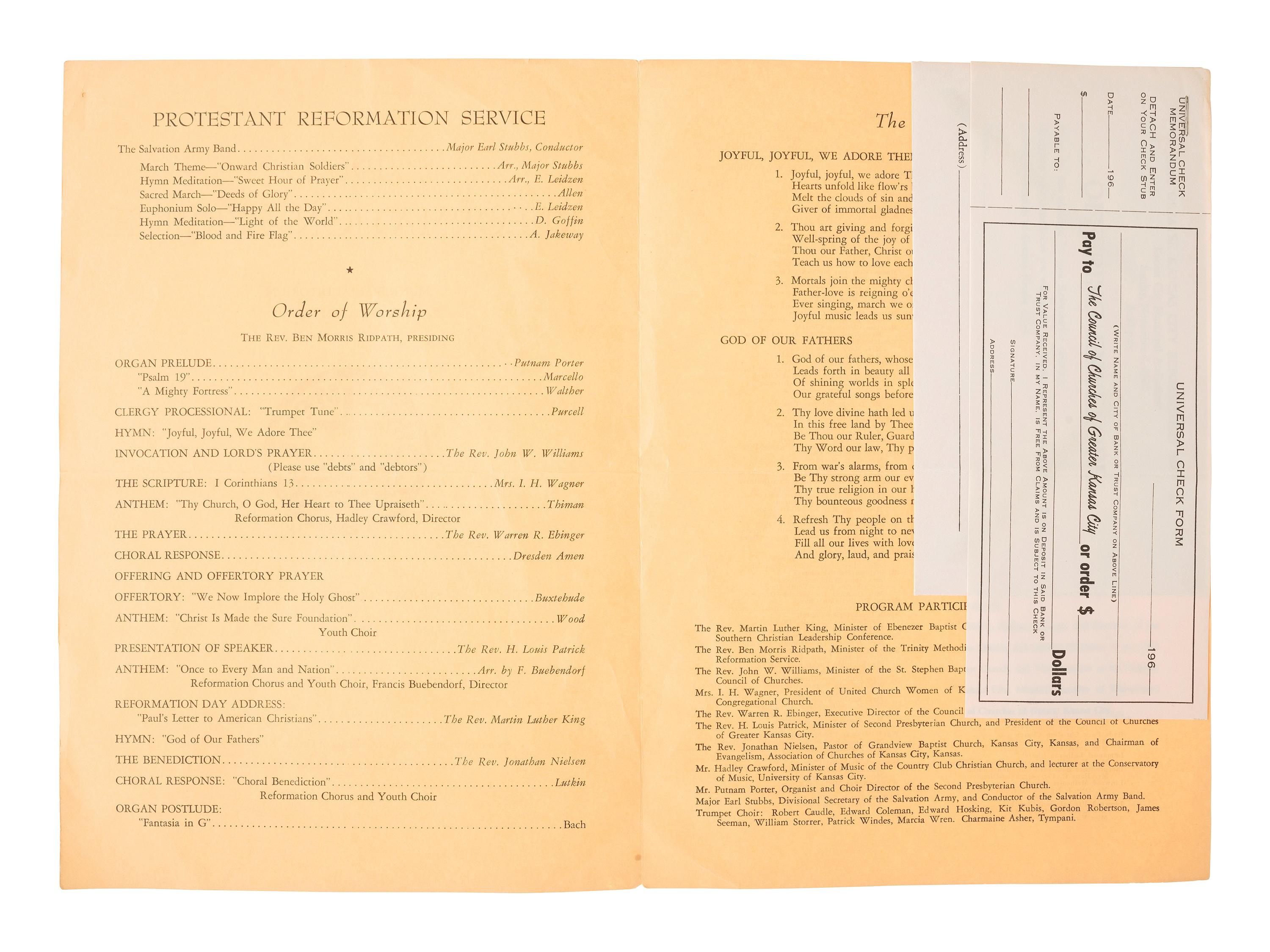 [KING, Martin Luther, Jr. (1929-1968)]. A group of 4 programs from events featuring or honoring Dr. Martin Luther King, Jr. 1956-1965.
