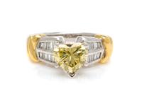 A Platinum, 18 Karat Yellow Gold, Colored Diamond and Diamond Ring, 6.30 dwts.