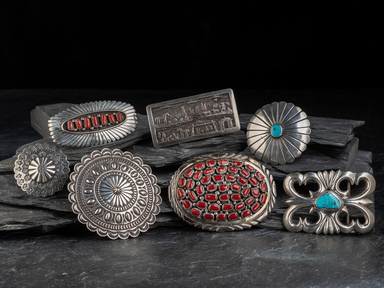 Assortment of Navajo Belt Buckles and Pins