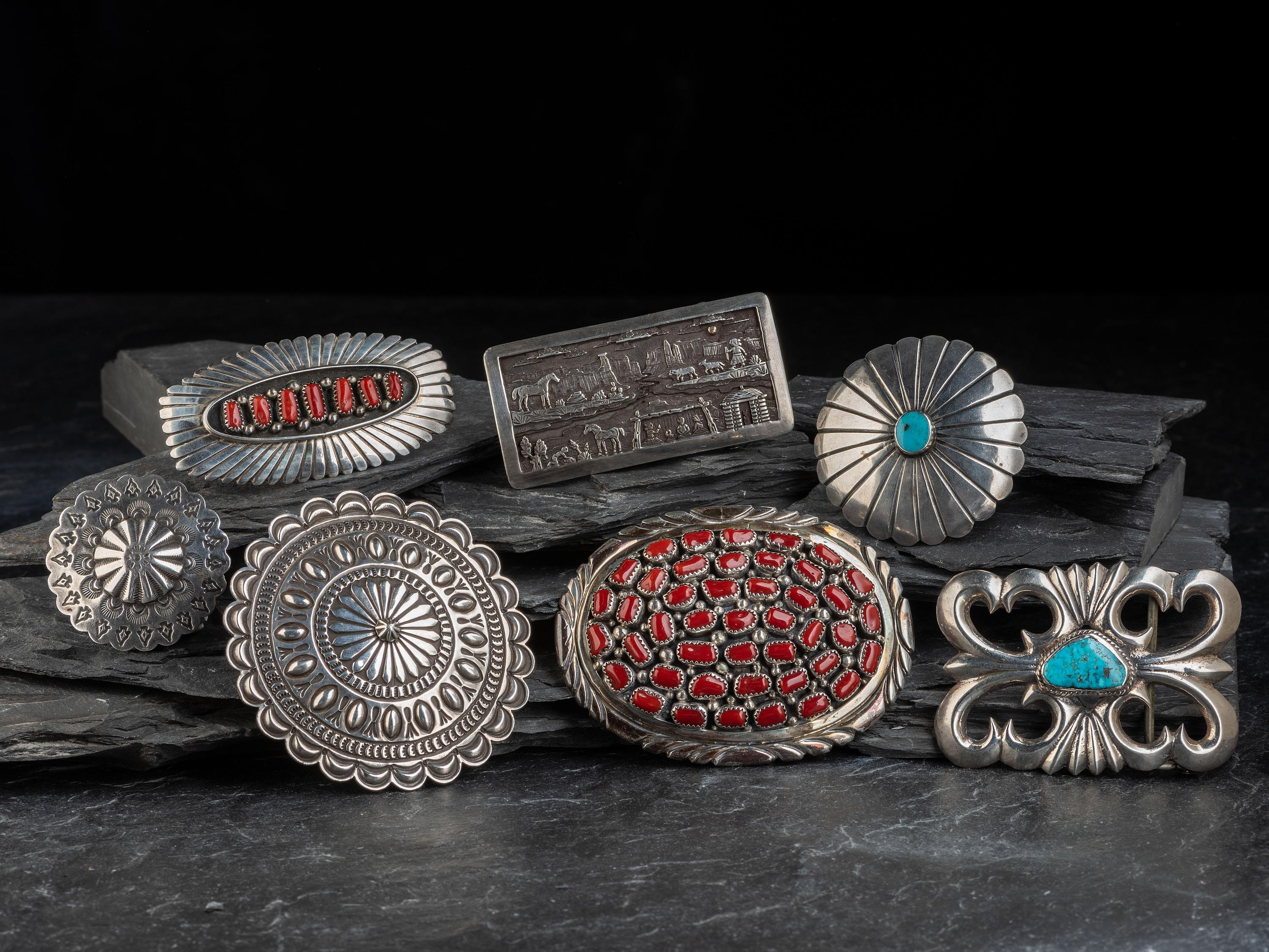 Assortment of Navajo Belt Buckles and Pins