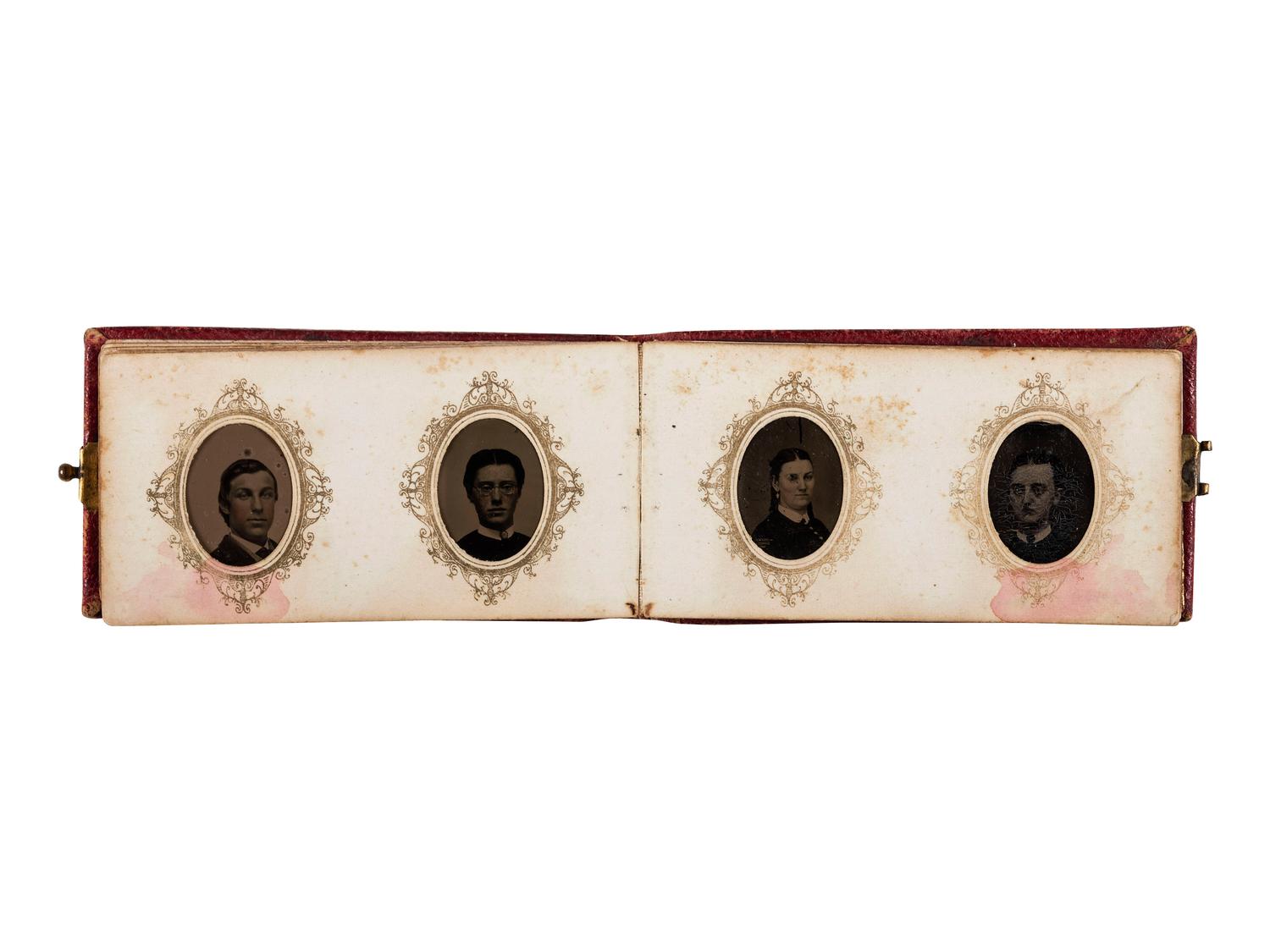 [EARLY PHOTOGRAPHY - SPORTS]. Sixth plate tintype of two South Otselic, NY baseball players posed with bat, with other portraiture, including: