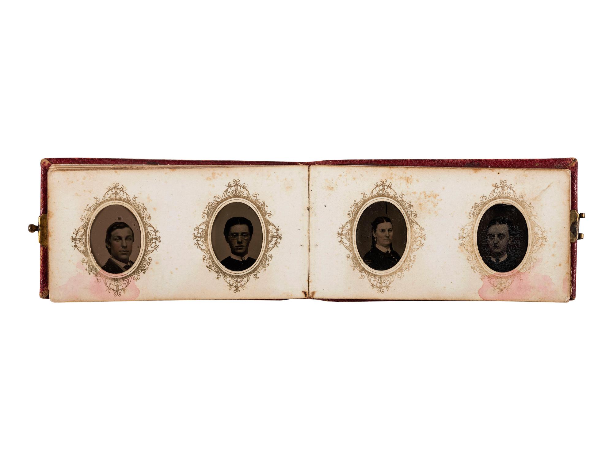 [EARLY PHOTOGRAPHY - SPORTS]. Sixth plate tintype of two South Otselic, NY baseball players posed with bat, with other portraiture, including: