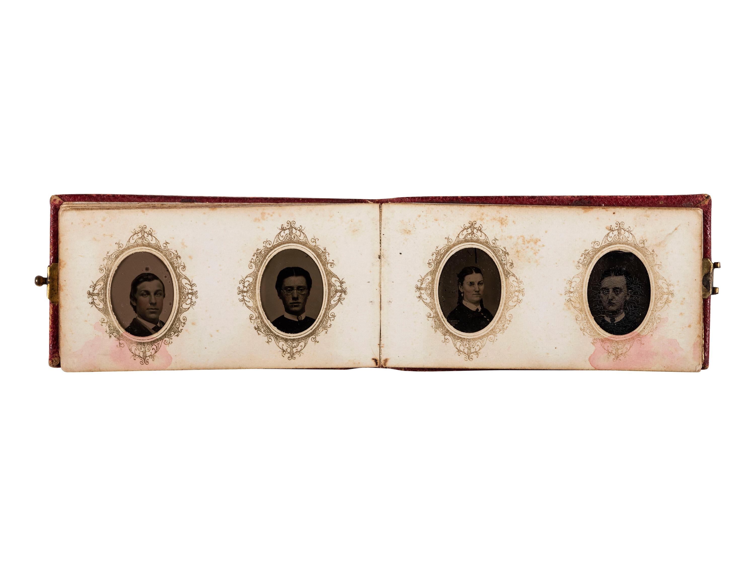 [EARLY PHOTOGRAPHY - SPORTS]. Sixth plate tintype of two South Otselic, NY baseball players posed with bat, with other portraiture, including: