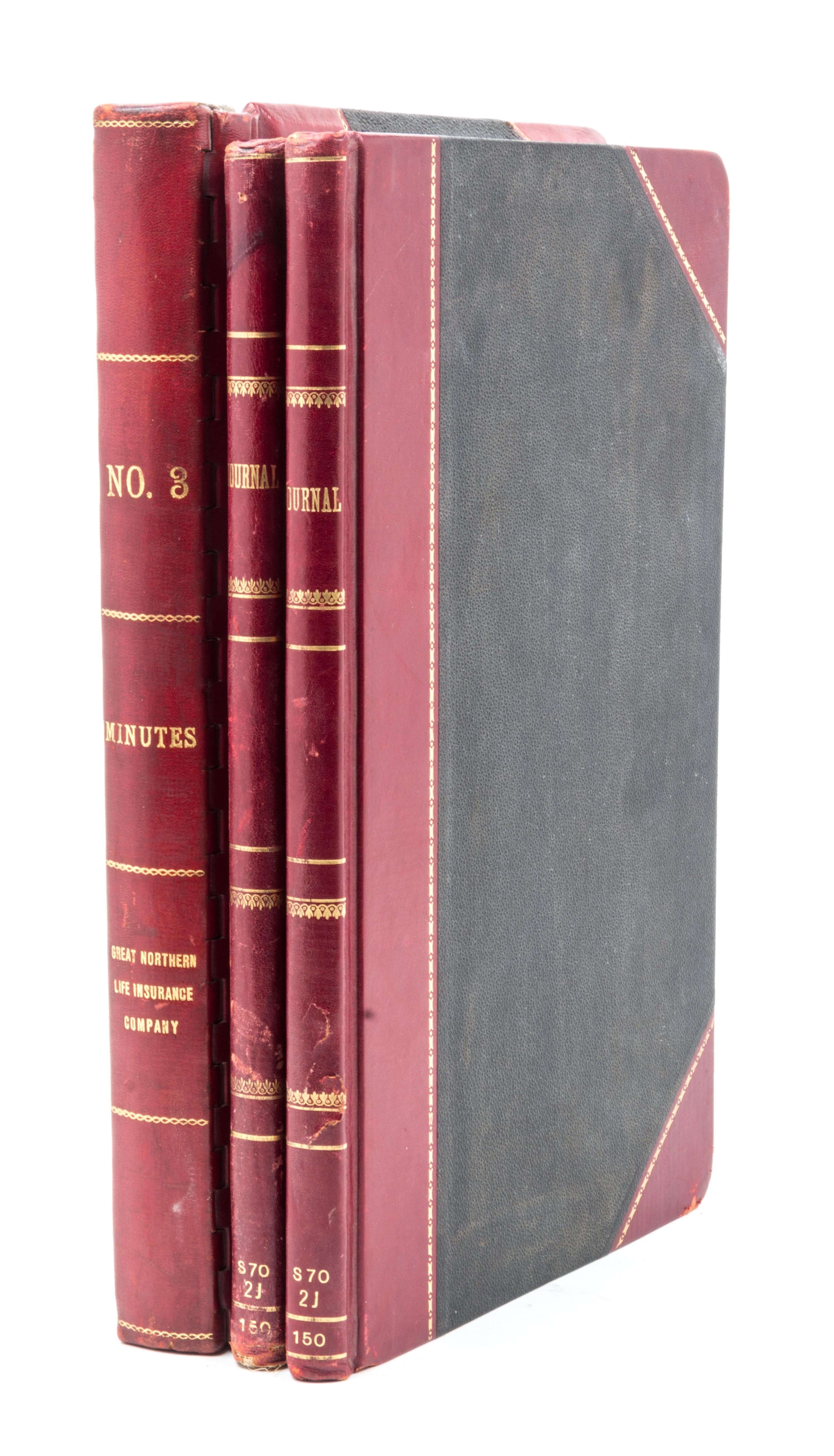 A Group of 3 Leather Bound Ledger Books