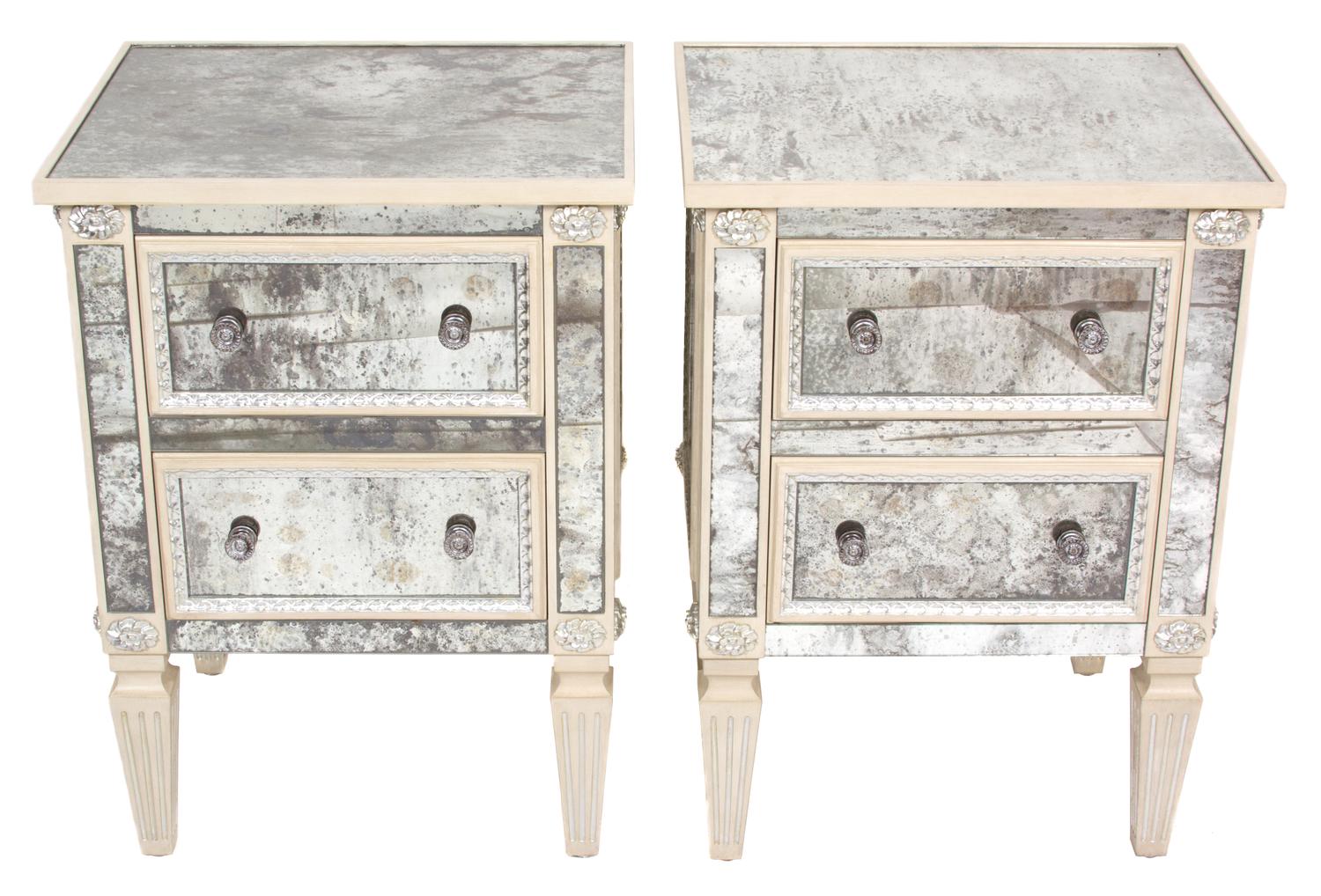 A Three-Piece Venetian Style Etched and Inset Bedroom Set Height of headboard 57 x width 82 inches. — 20TH CENTURY