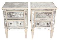A Three-Piece Venetian Style Etched and Inset Bedroom Set Height of headboard 57 x width 82 inches. — 20TH CENTURY