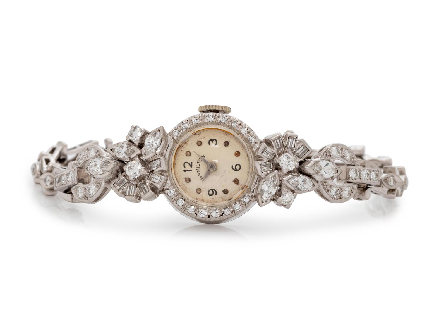 A Platinum and Diamond Wristwatch, Hamilton,