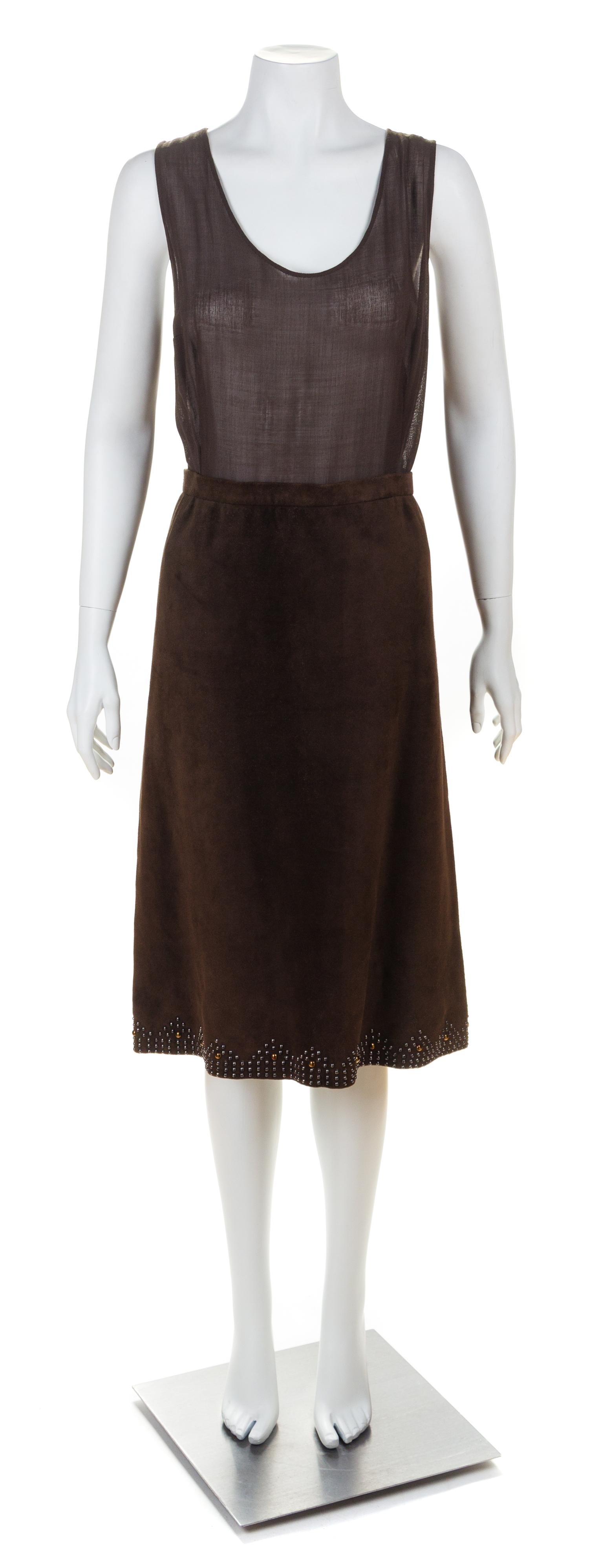 An Yves Saint Laurent Haute Couture Brown Suede Dress and Jacket Ensemble, No size.