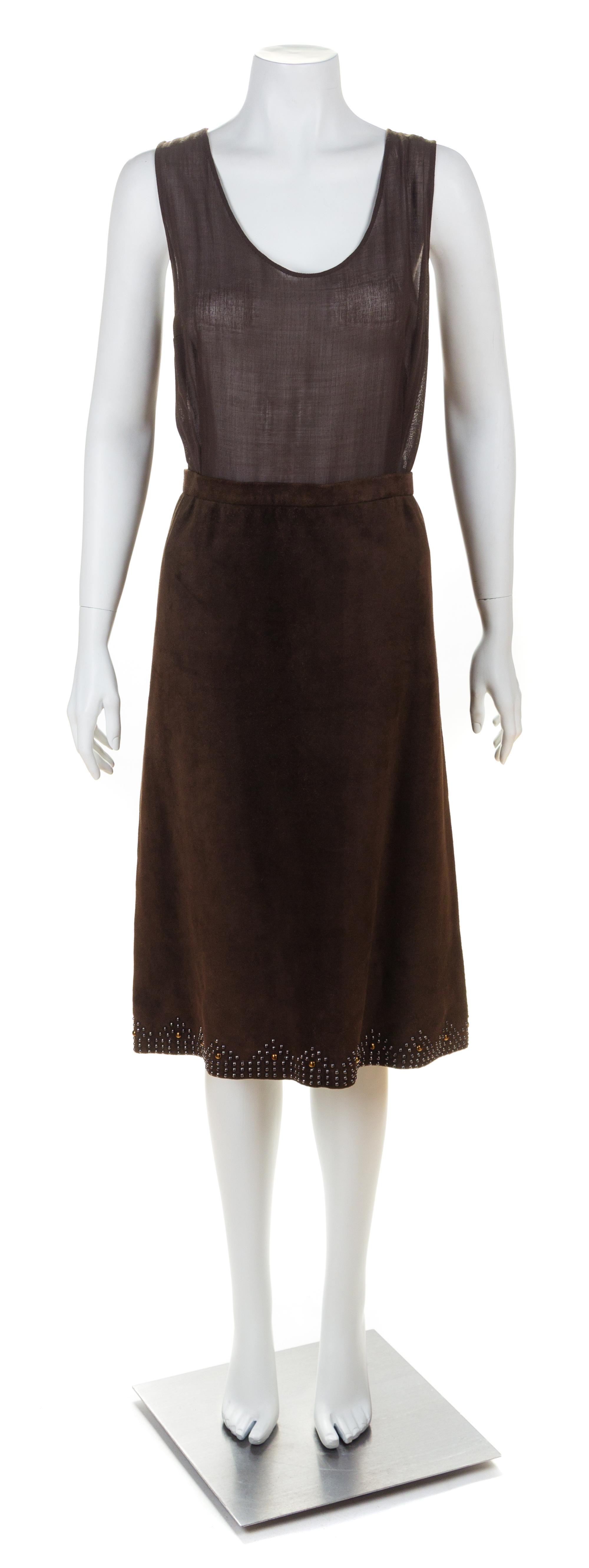 An Yves Saint Laurent Haute Couture Brown Suede Dress and Jacket Ensemble, No size.