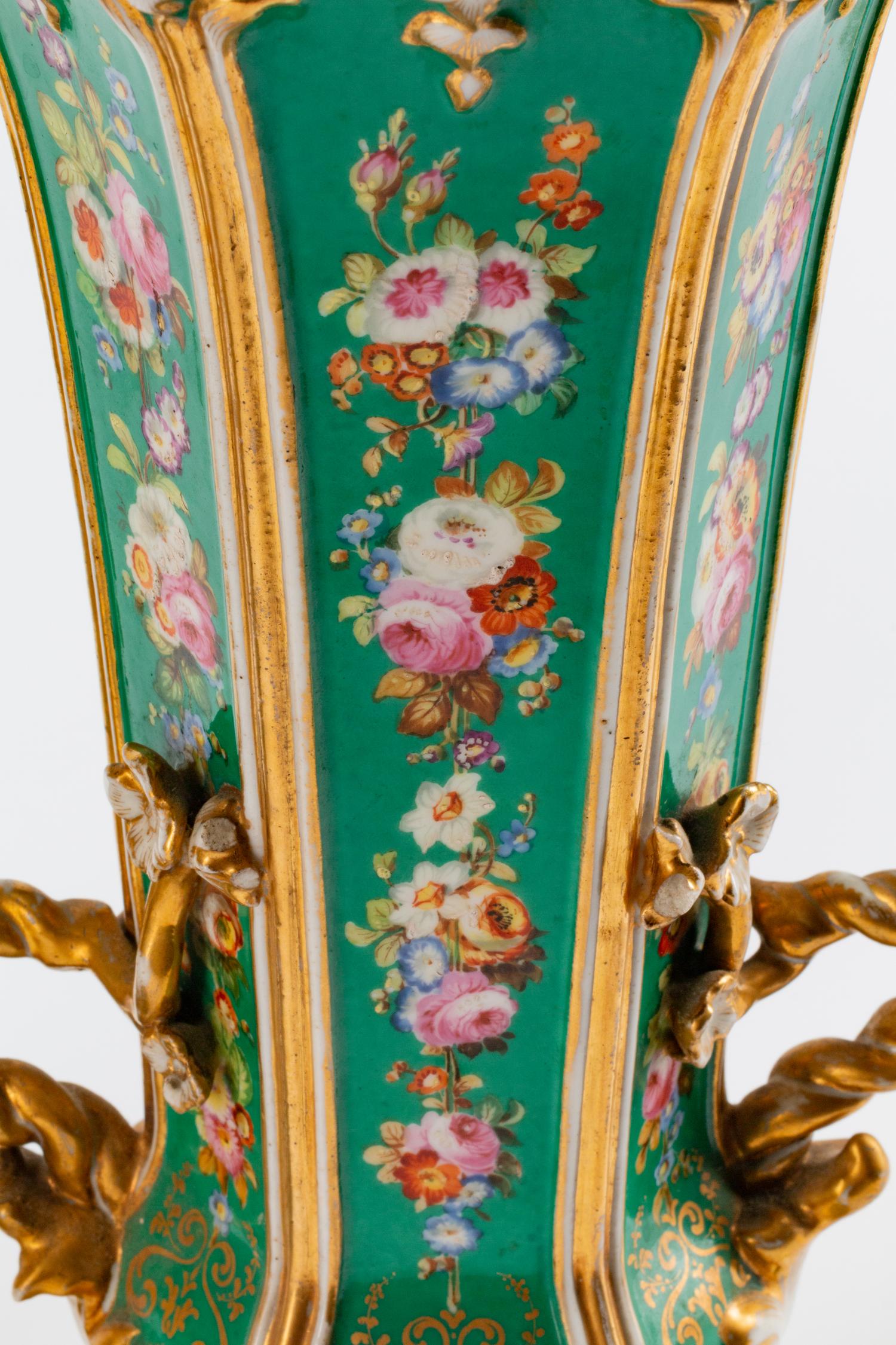 A Pair of Paris Porcelain Two-Handled Vases on Stands — 19TH CENTURY