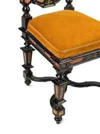 A Pair of Florentine Specimen Marble-Inset Ebonized Side Chairs