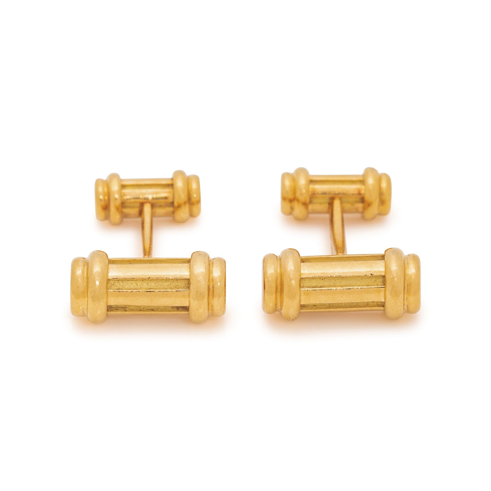 TIFFANY & CO., YELLOW GOLD 'ATLAS' CUFFLINKS