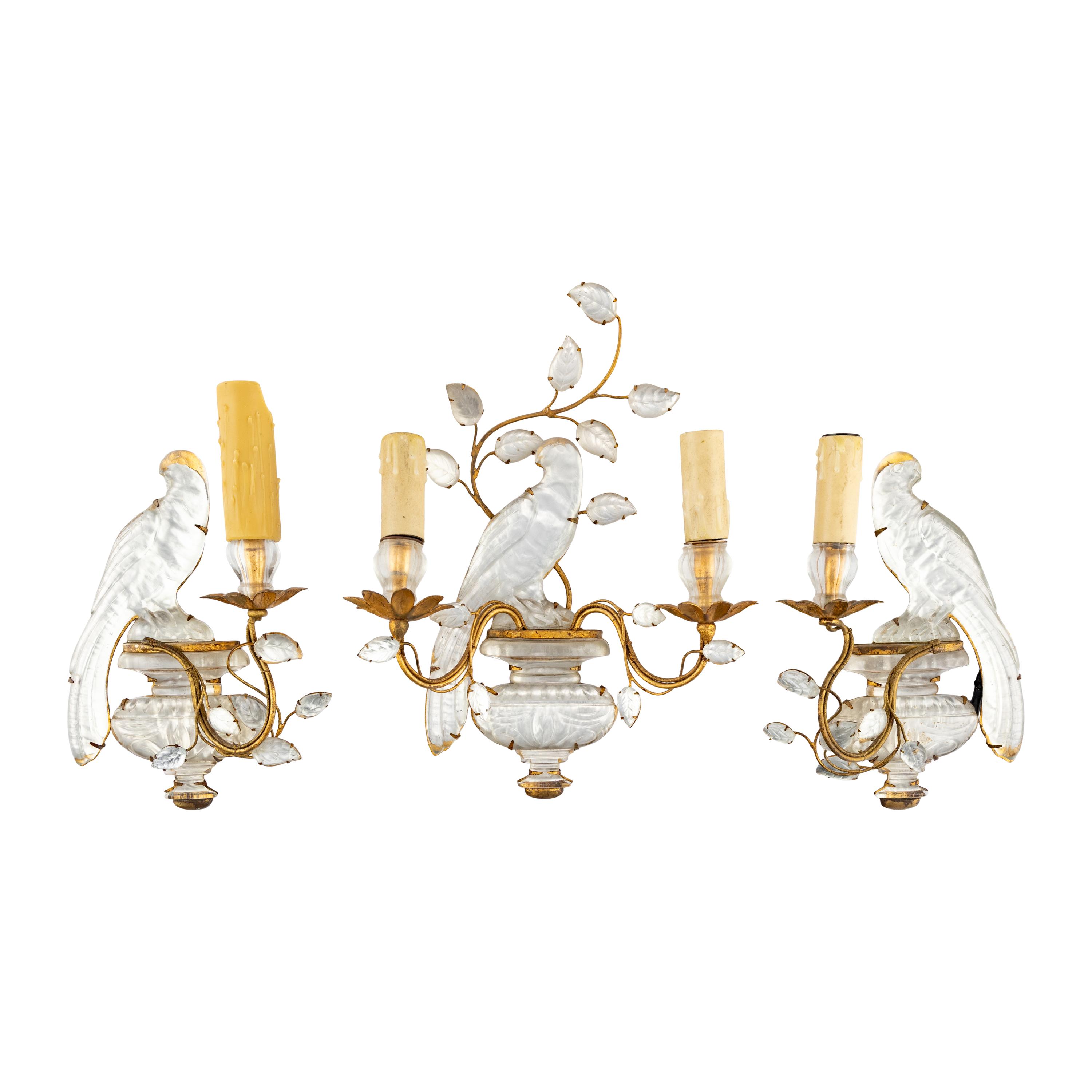A Gilt Metal and Rock Crystal Wall Light Garniture