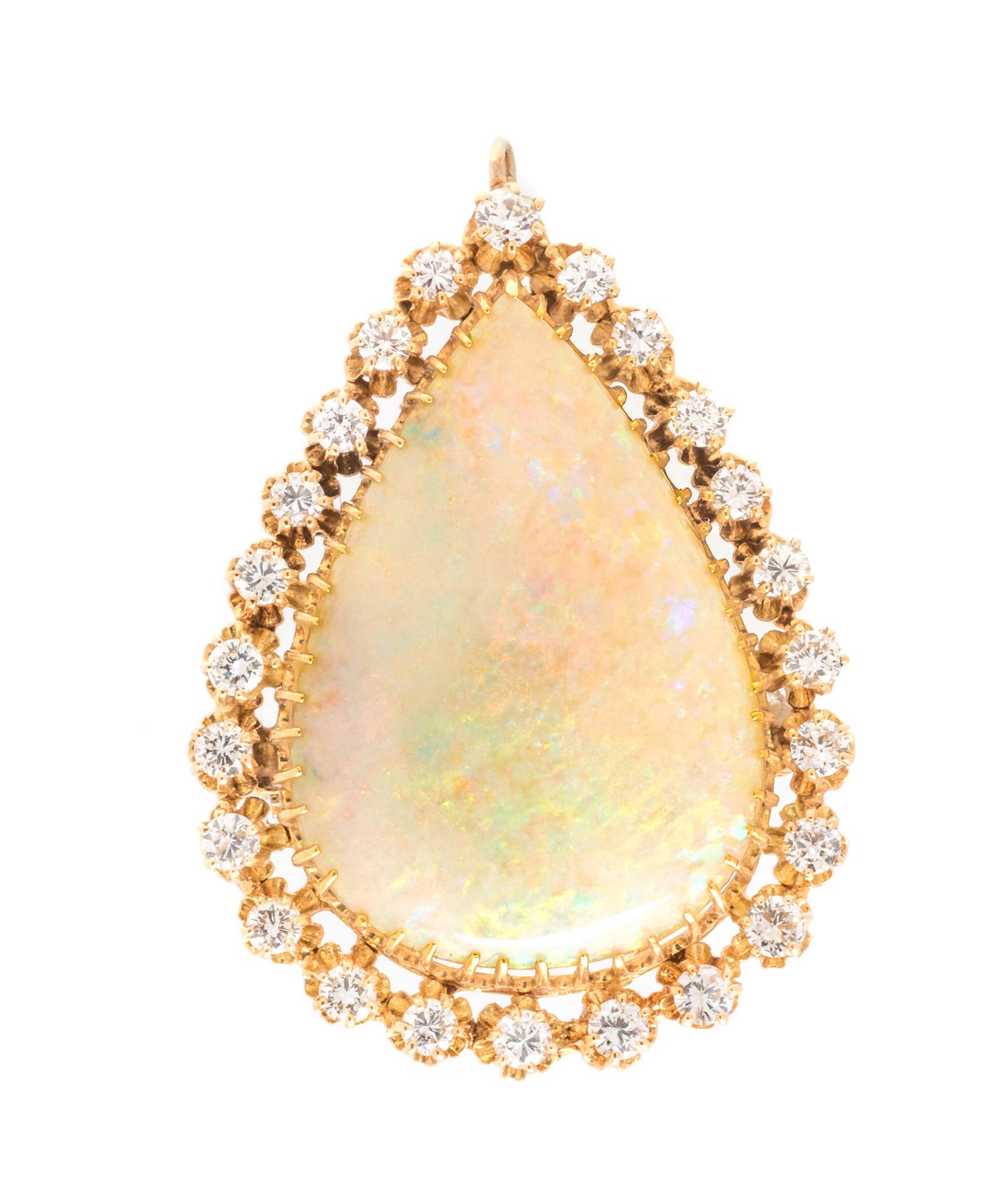 A Yellow Gold, Opal and Diamond Pendant/Brooch,