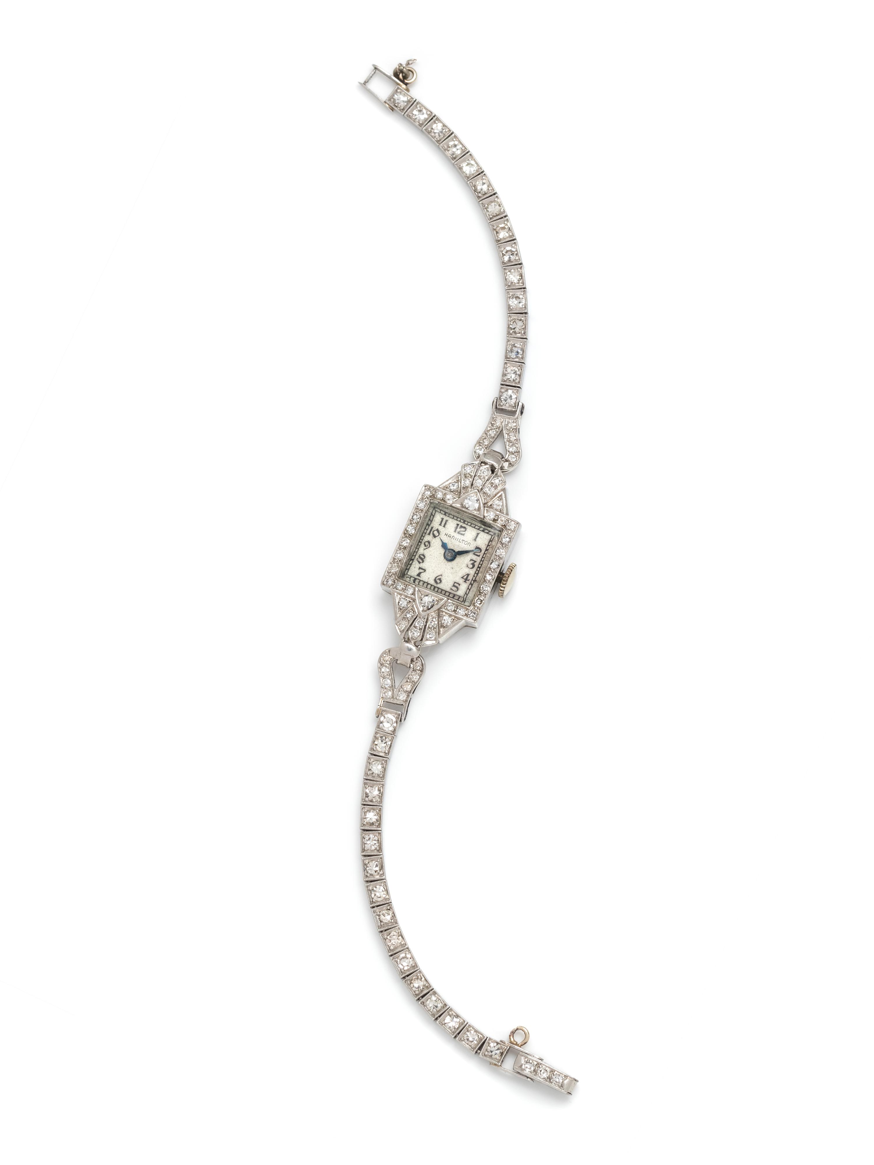 HAMILTON, PLATINUM AND DIAMOND WRISTWATCH