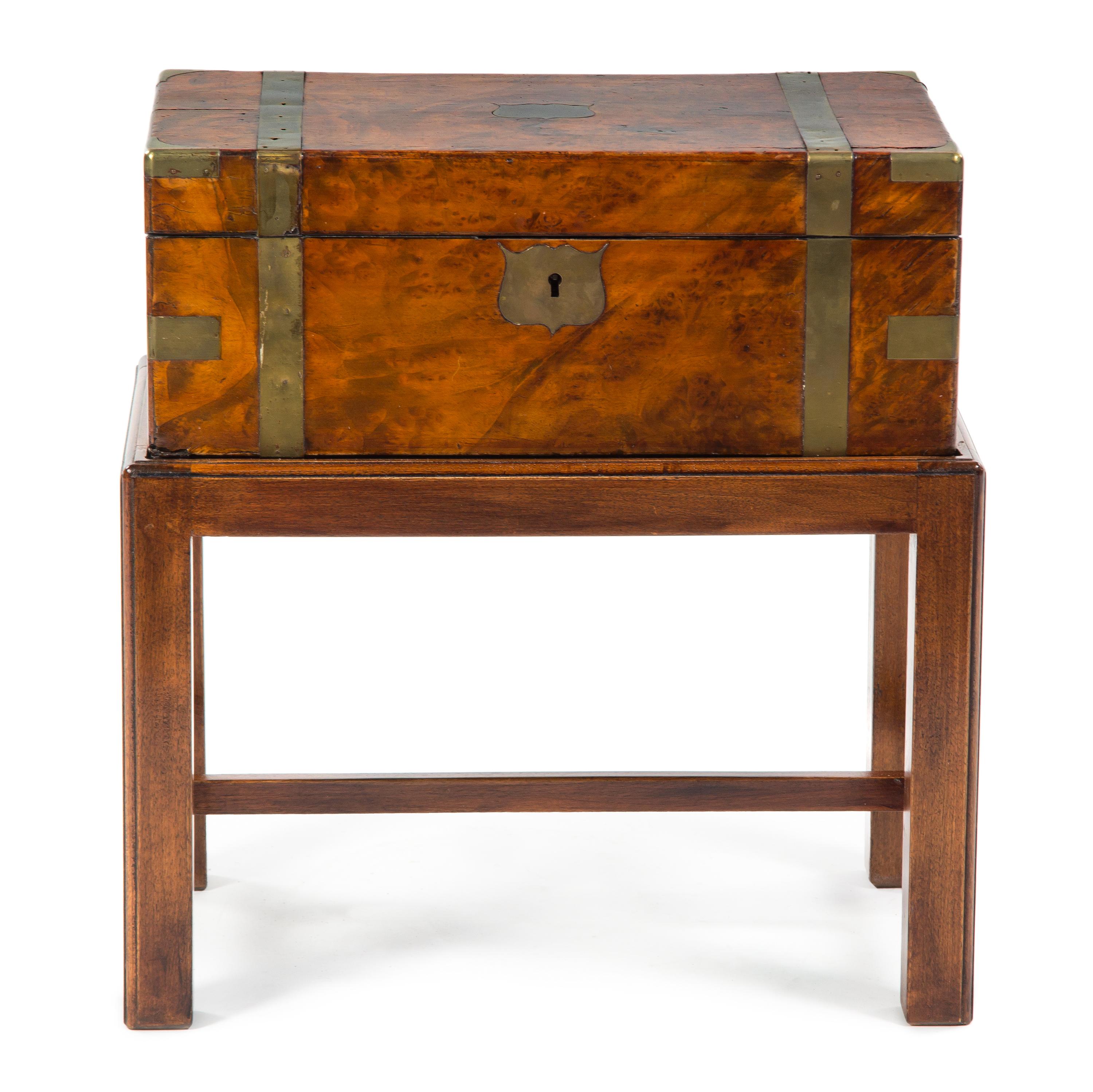 A George III Brass Inlaid Walnut Lap Desk, Height 20 x width 19 x depth 12 inches.