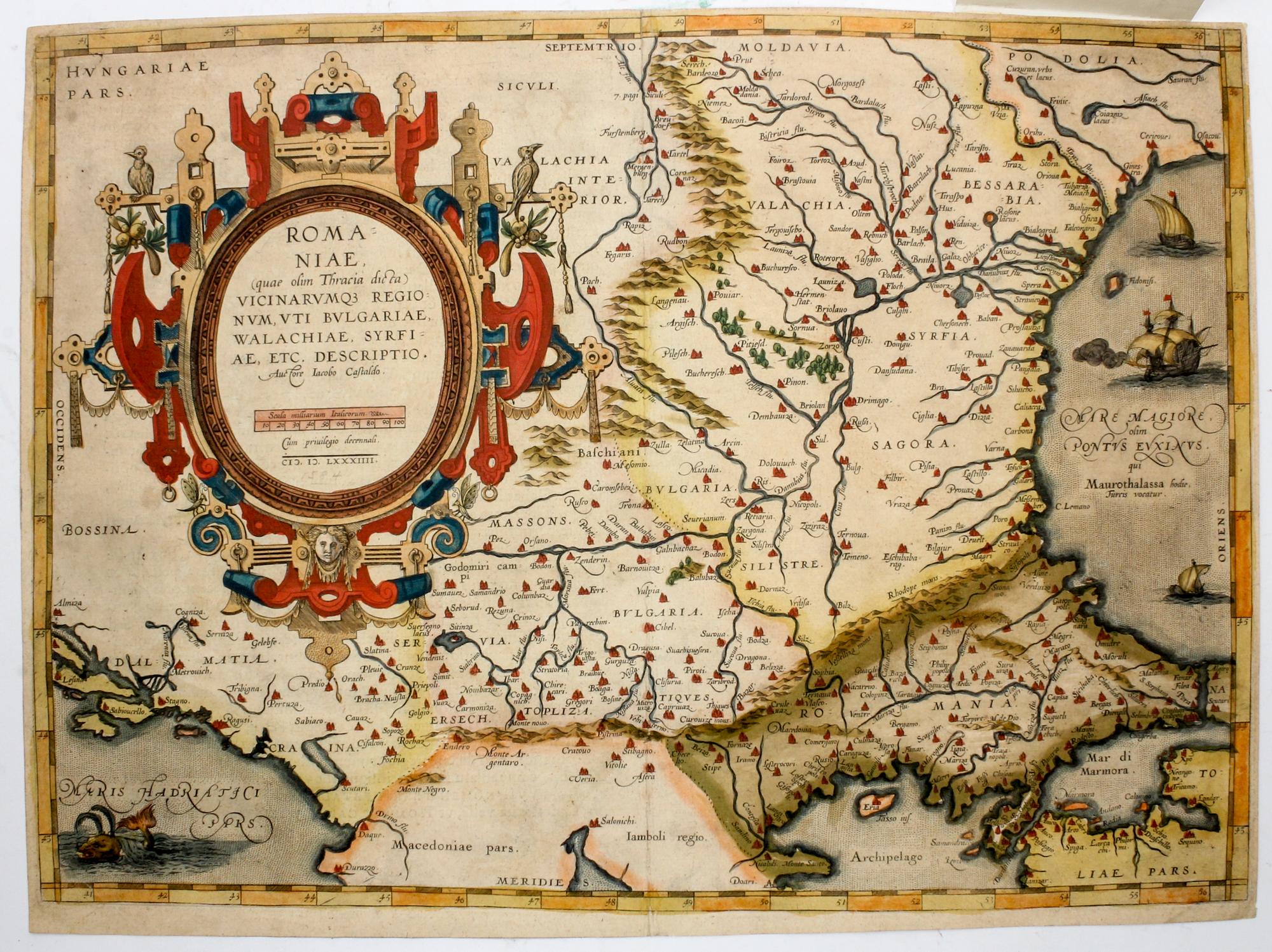 A Handcolored Map of Romania 14 1/4 x 19 3/4 inches.