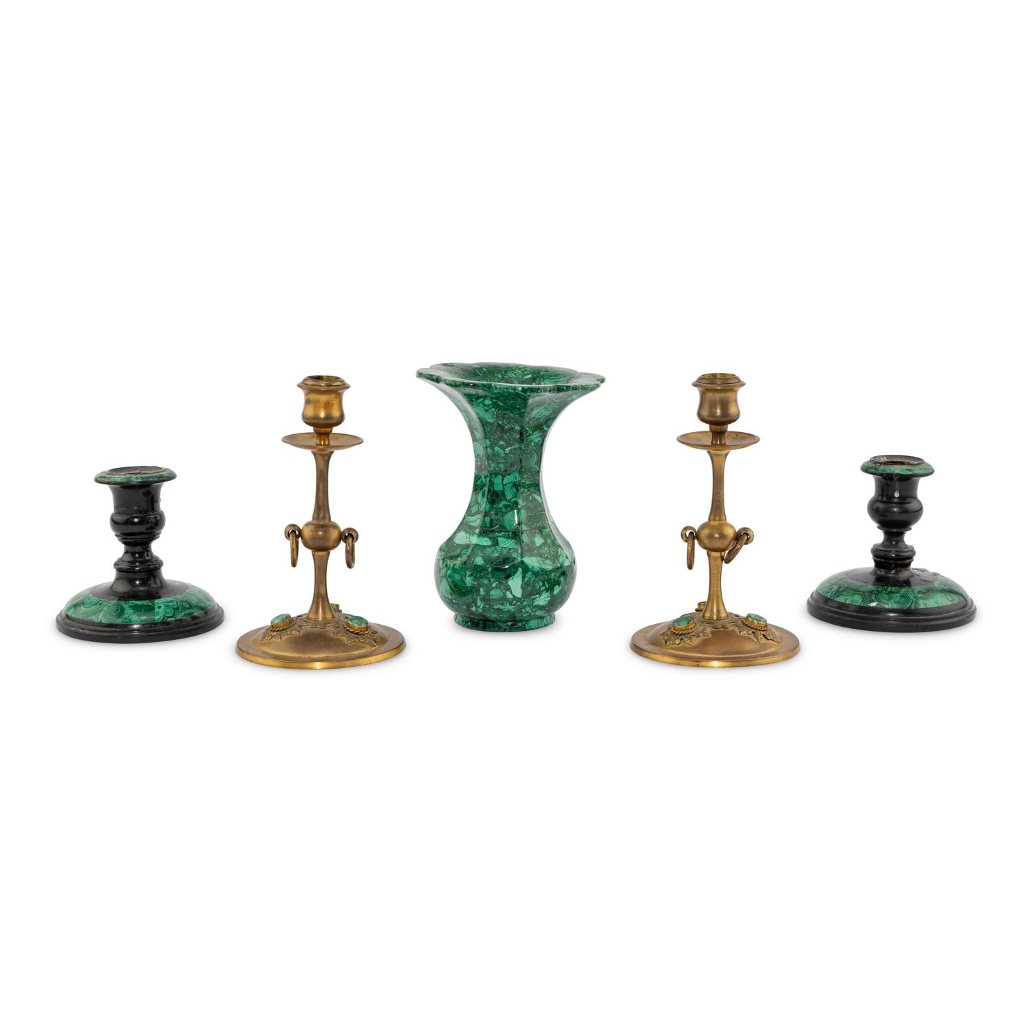A Group of Five Malachite Table Articles