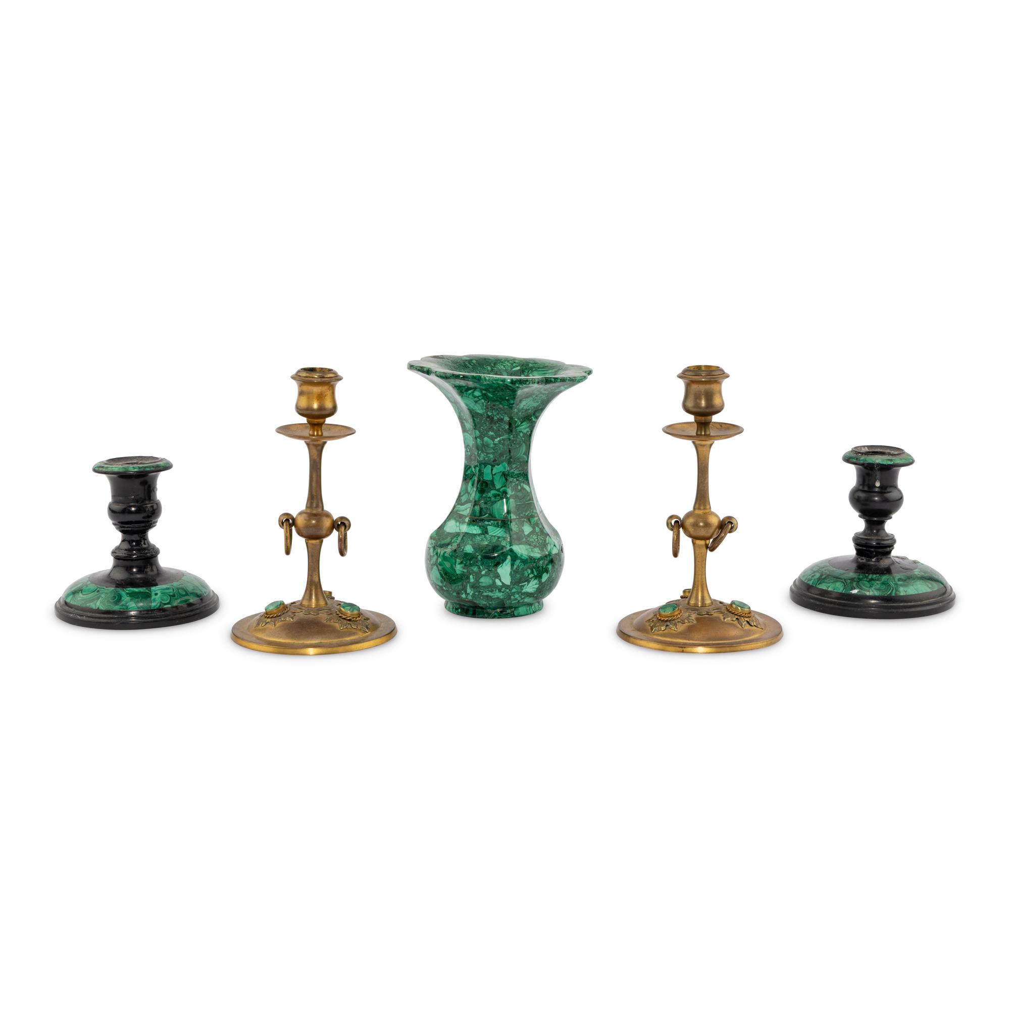 A Group of Five Malachite Table Articles