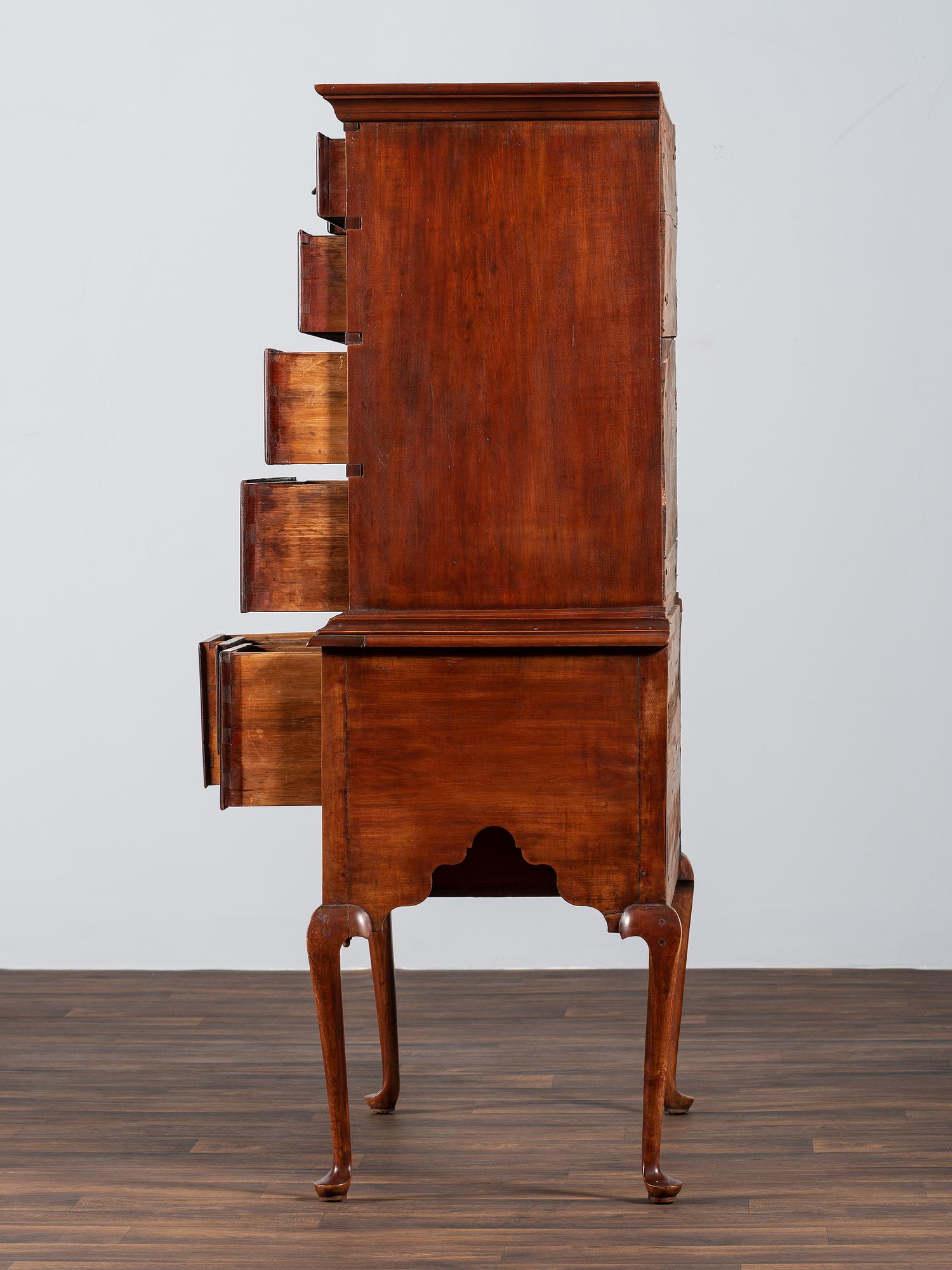 A Queen Anne Stained Cherrywood Flat Top High Chest
