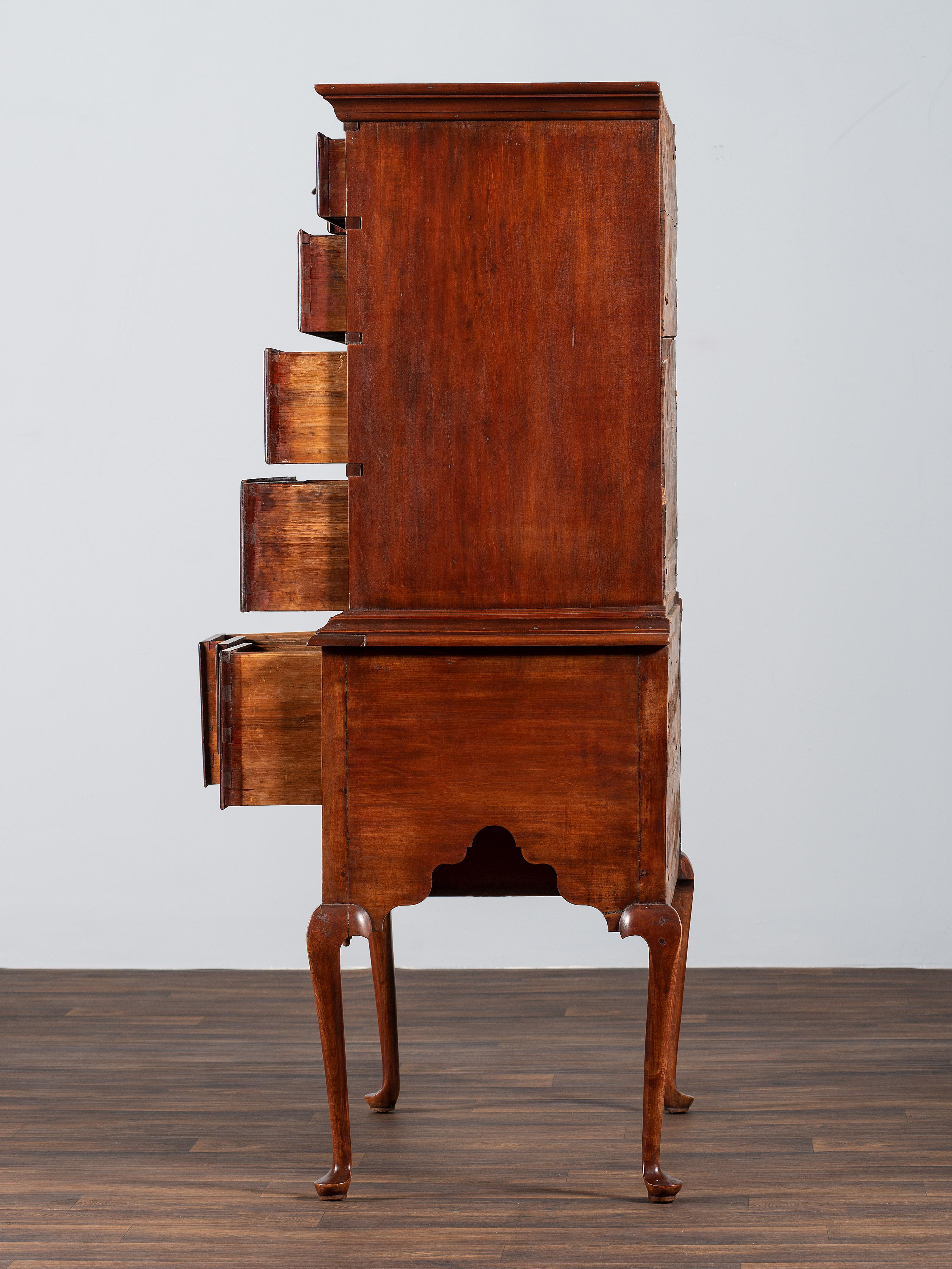 A Queen Anne Stained Cherrywood Flat Top High Chest