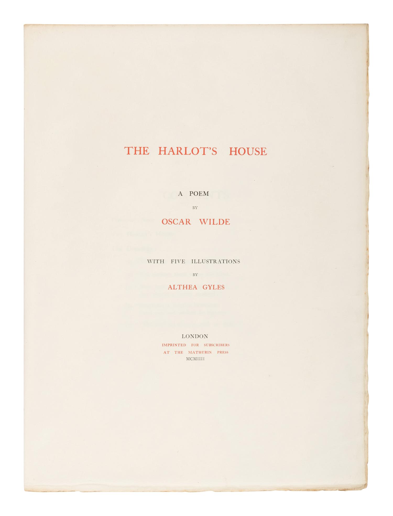 WILDE, Oscar (1854-1900). The Harlot's House . London: The Mathurin Press, 1904.