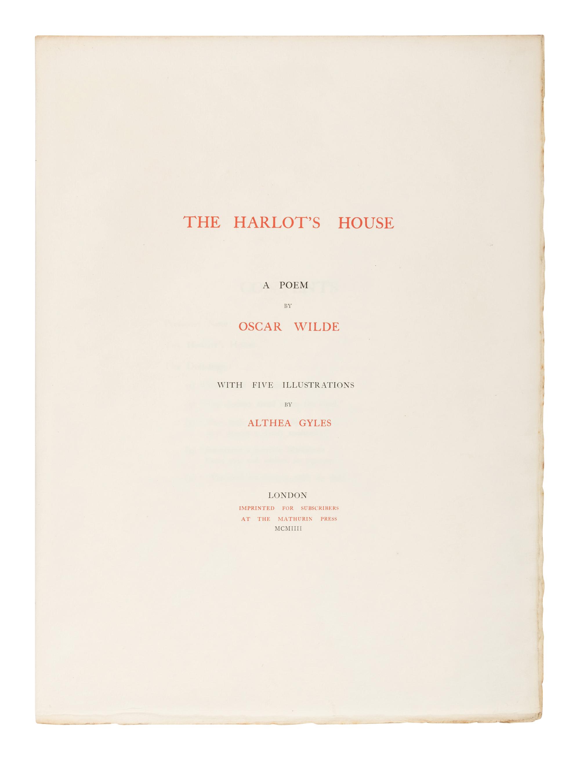 WILDE, Oscar (1854-1900). The Harlot's House . London: The Mathurin Press, 1904.