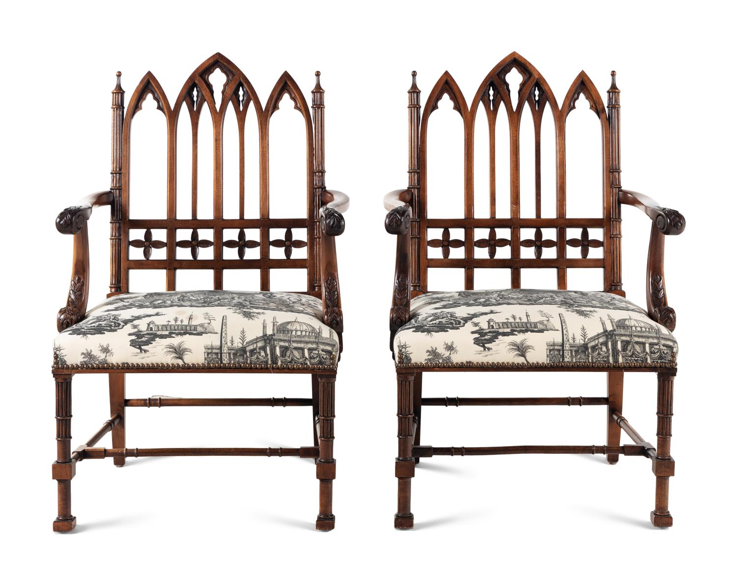 A Pair of Gothic Revival Style Armchairs
