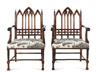 A Pair of Gothic Revival Style Armchairs